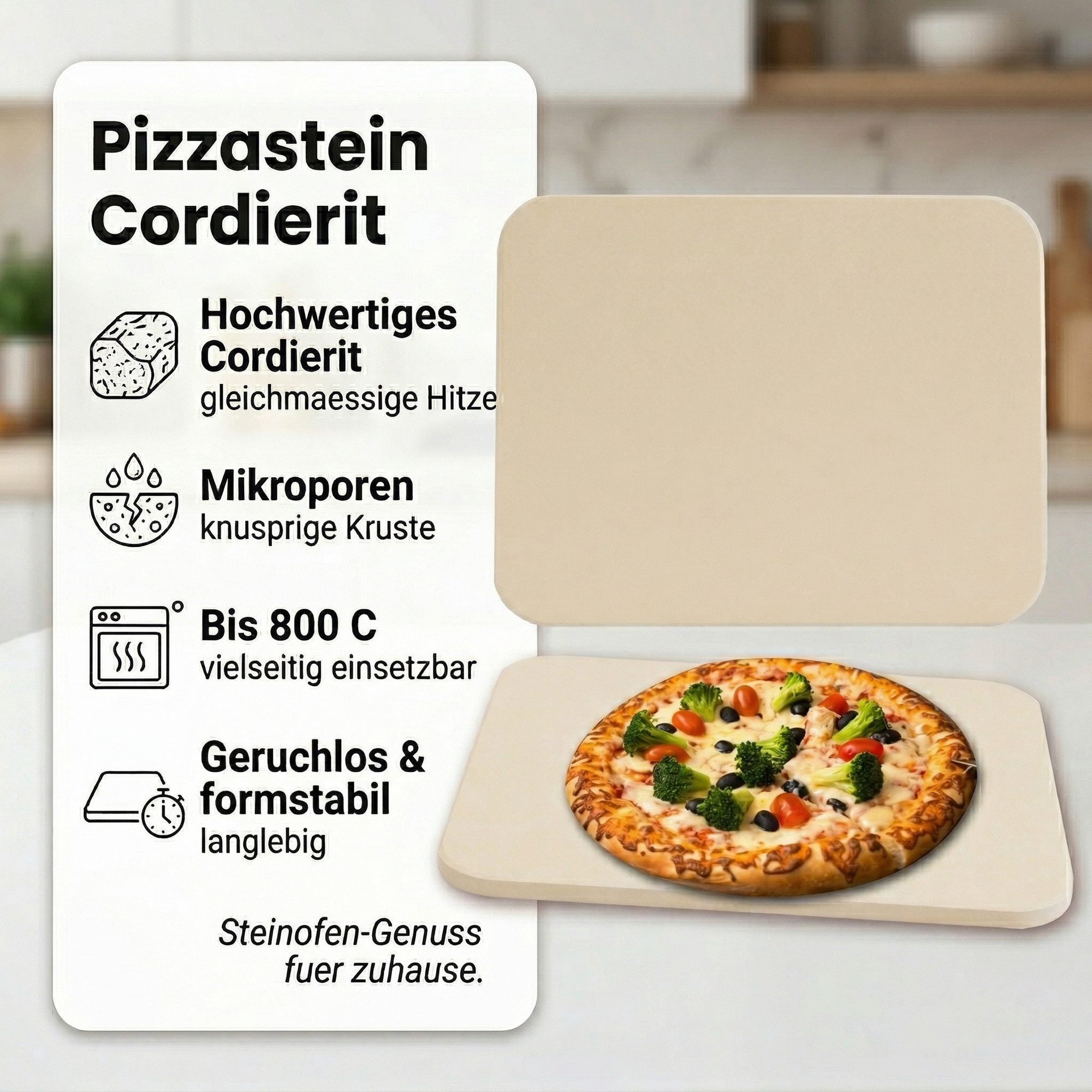 Mucola Pizzastein Pizzastein Brotbackstein Steinofen Cordierit 30x38 CM Beige Gasgrill, Cordierit, (Stück, 1-St., Premium-Pizzastein), Geruchlos, nicht verformend