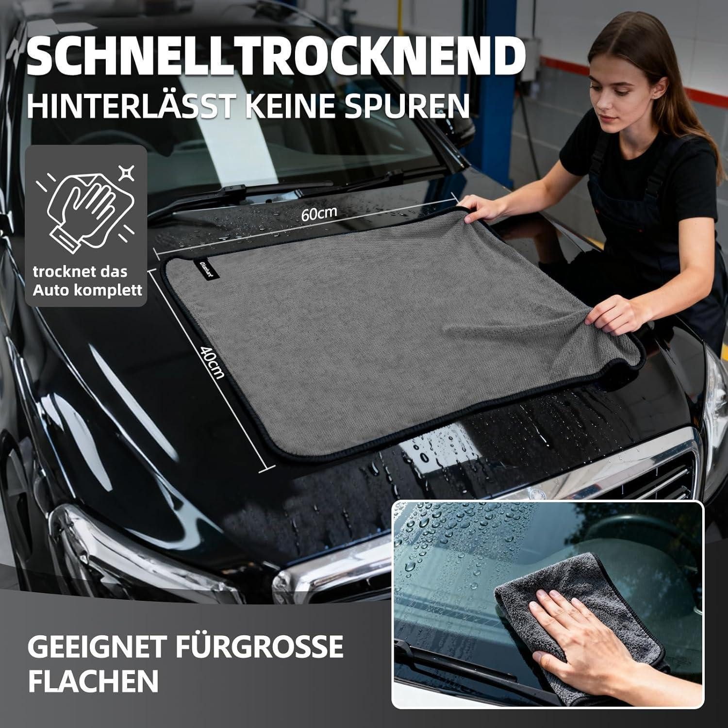 LuxusKollektion Mikrofasertücher Trockentuch 3er Set Autotuch 40x60cm Grau Mikrofasertuch (Textil, 40x60 cm, 3-tlg) – Bild 3 von 5