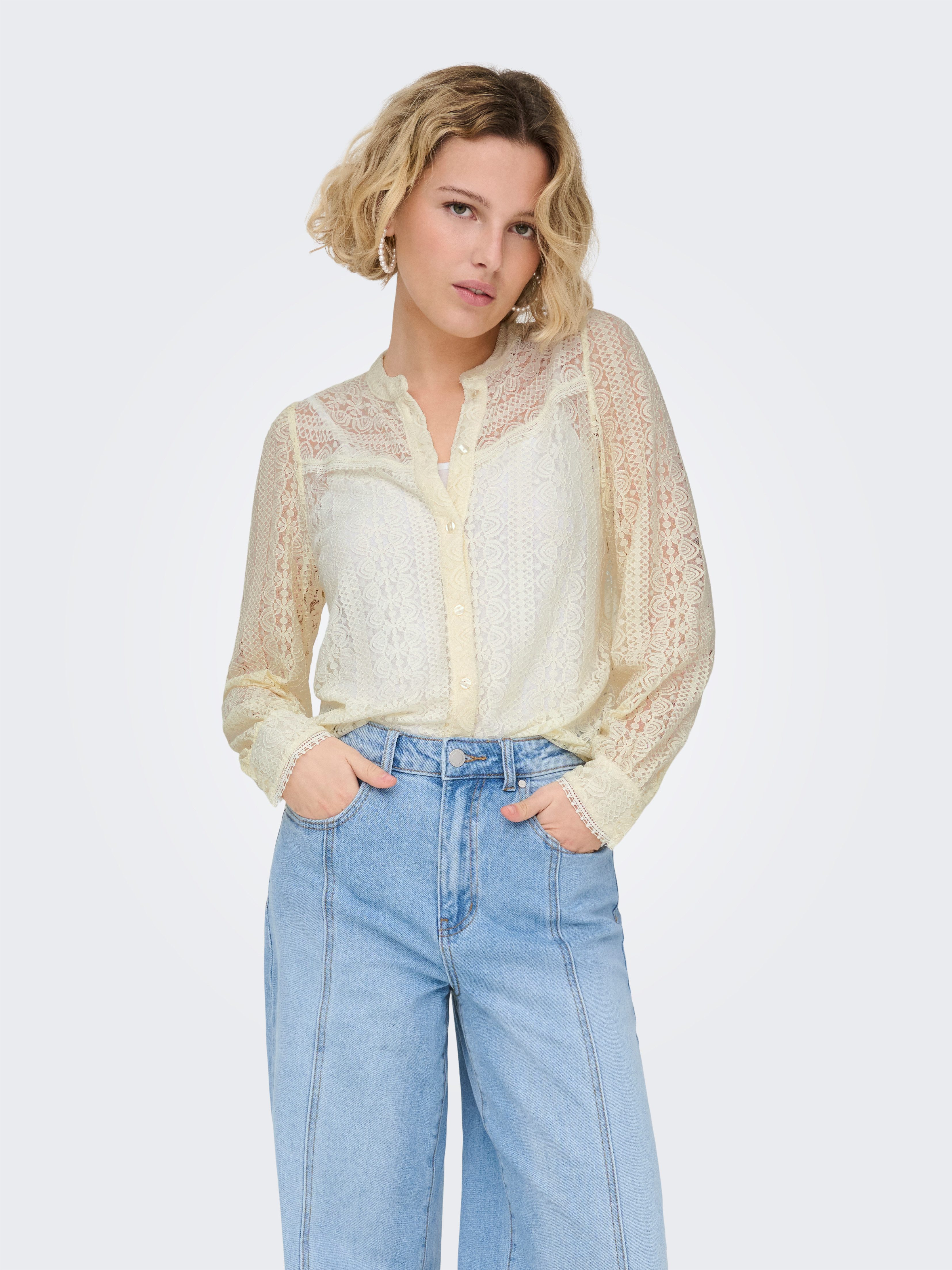 ONLY Spitzenbluse ONLREBA LACE L/S SHIRT WVN NOOS günstig online kaufen