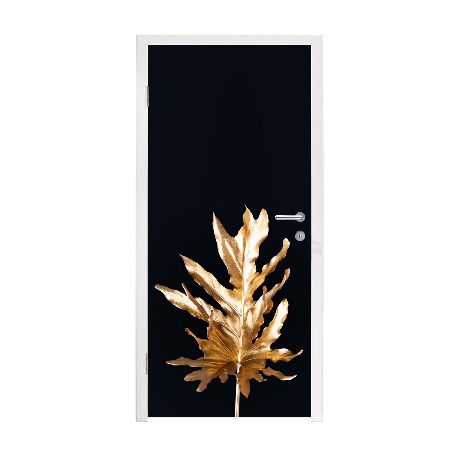 Tür, Matt, (1 St), Gold Herbst - bedruckt, Fototapete Türtapete - - Blätter für Türaufkleber, MuchoWow Natur - 75x205 Luxus, cm