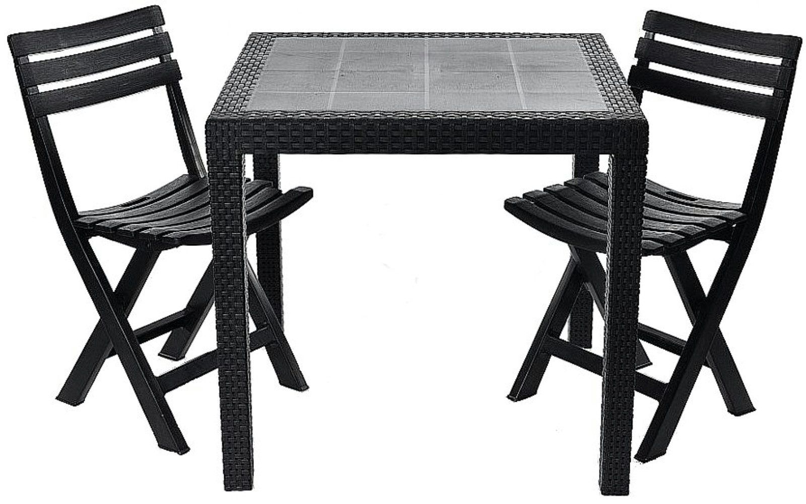 Progarden Sitzgruppe Gartenmöbel Sitzgruppe Balkonmöbel Anthrazit 3 Tlg. Set, (Set, 3-tlg., Tisch + 2 Klappstühle), UV-Beständig, Robust, Wetterfest, Made in Italy, Hochwertig