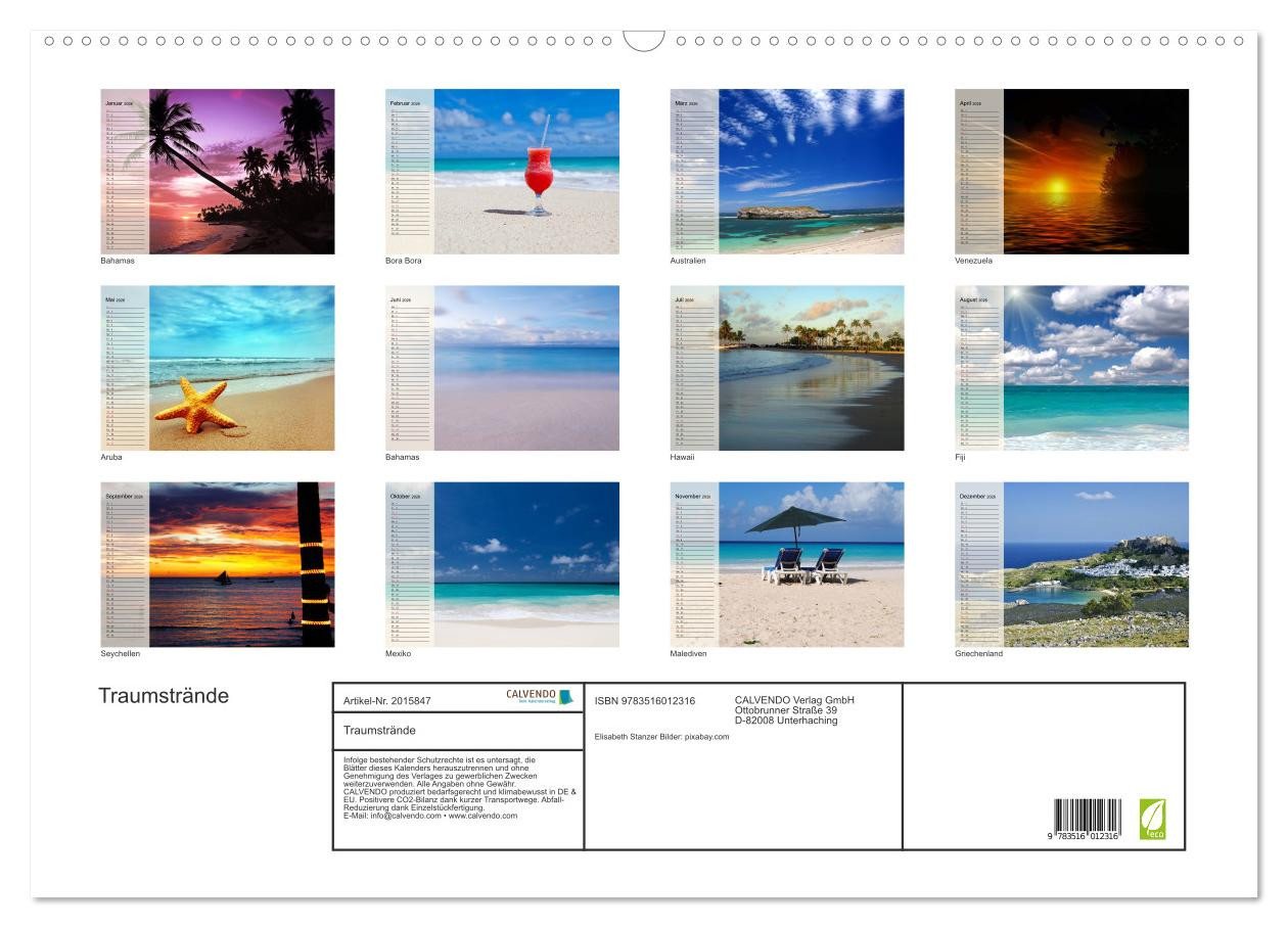 Thumbnail - CALVENDO Wandkalender Traumstrände (Wandkalender 2026 DIN A2 quer), CALVENDO Monatskalender