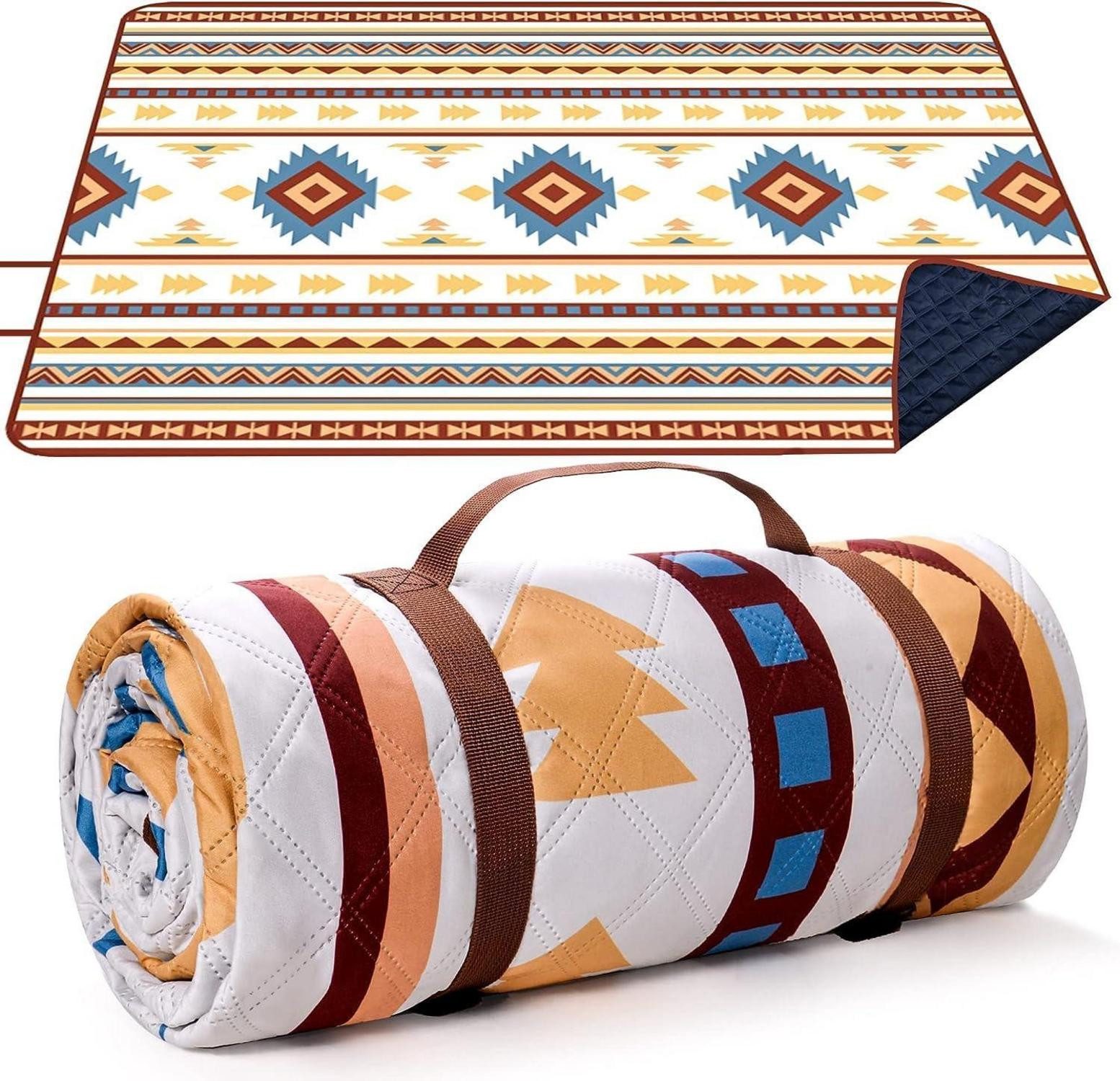 LuxusKollektion Bodenmatte Picknickdecke Strand 200x200cm Sandfrei Tragbar Waschbar Camping Beige
