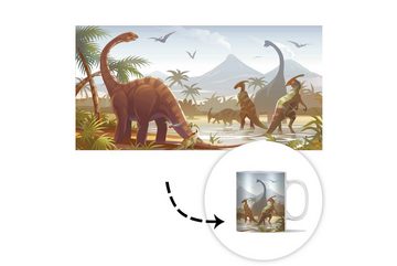 MuchoWow Tasse Dinosaurier - Landschaft - Tropisch - Kinder - Jungen, Keramik, Kaffeetassen, Teetasse, Becher, Teetasse, Geschenk