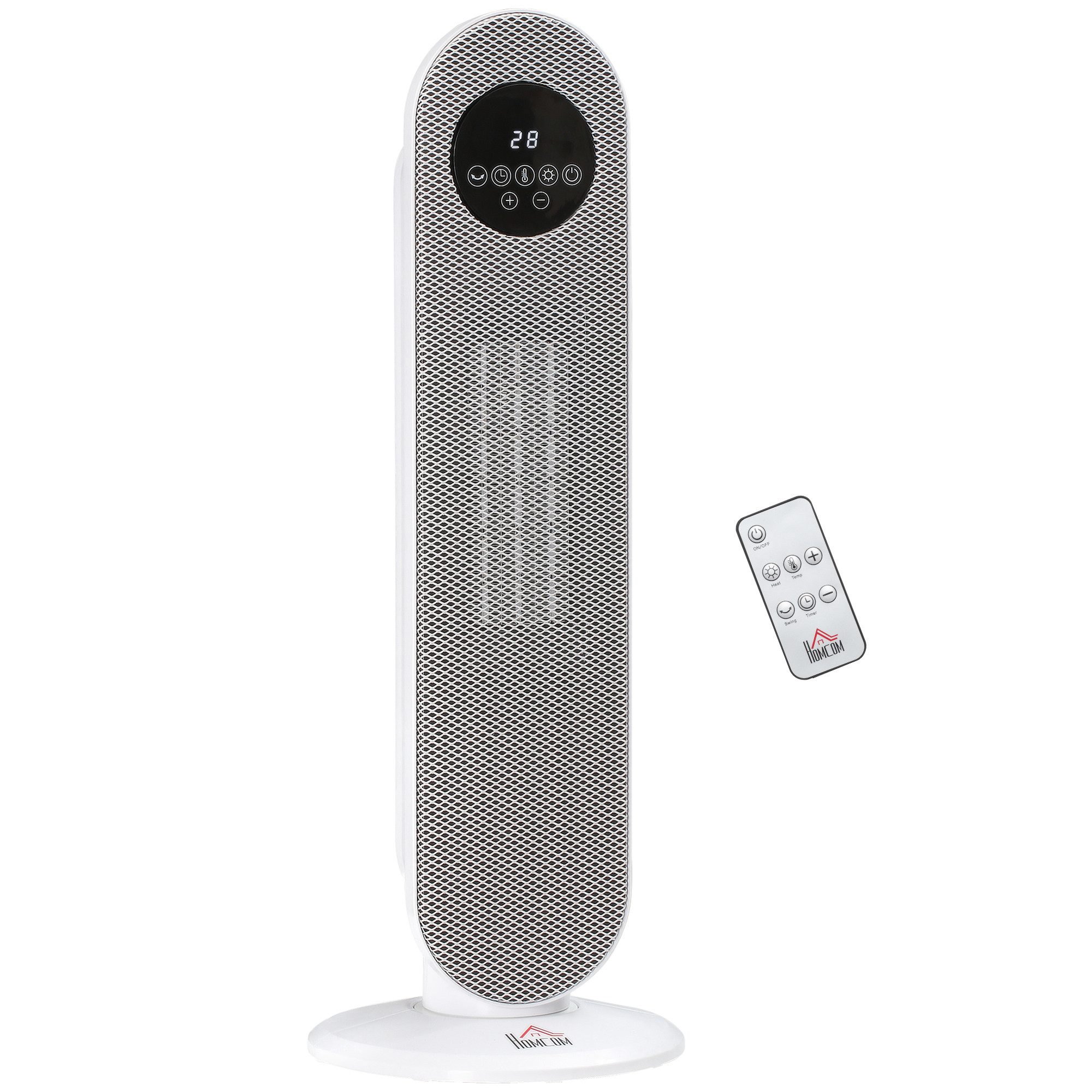 HOMCOM Heizlüfter Turmheizlüfter PTC-Keramikheizung mit Fernbedienung, 2000 W, 45° Oszillation, Fernbedienung, 12h Timer