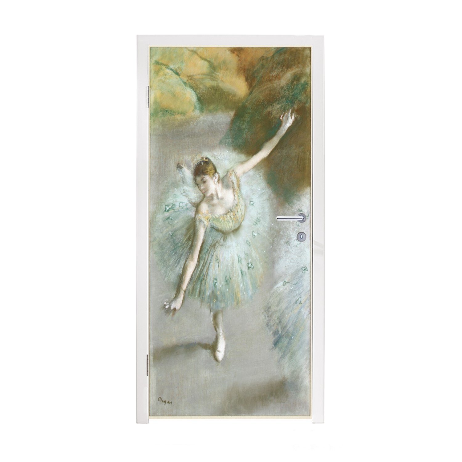 Fototapete - cm Grün in MuchoWow Türaufkleber, von (1 Tür, bedruckt, St), Degas, Gemälde Matt, für 75x205 Tänzerin Edgar Türtapete