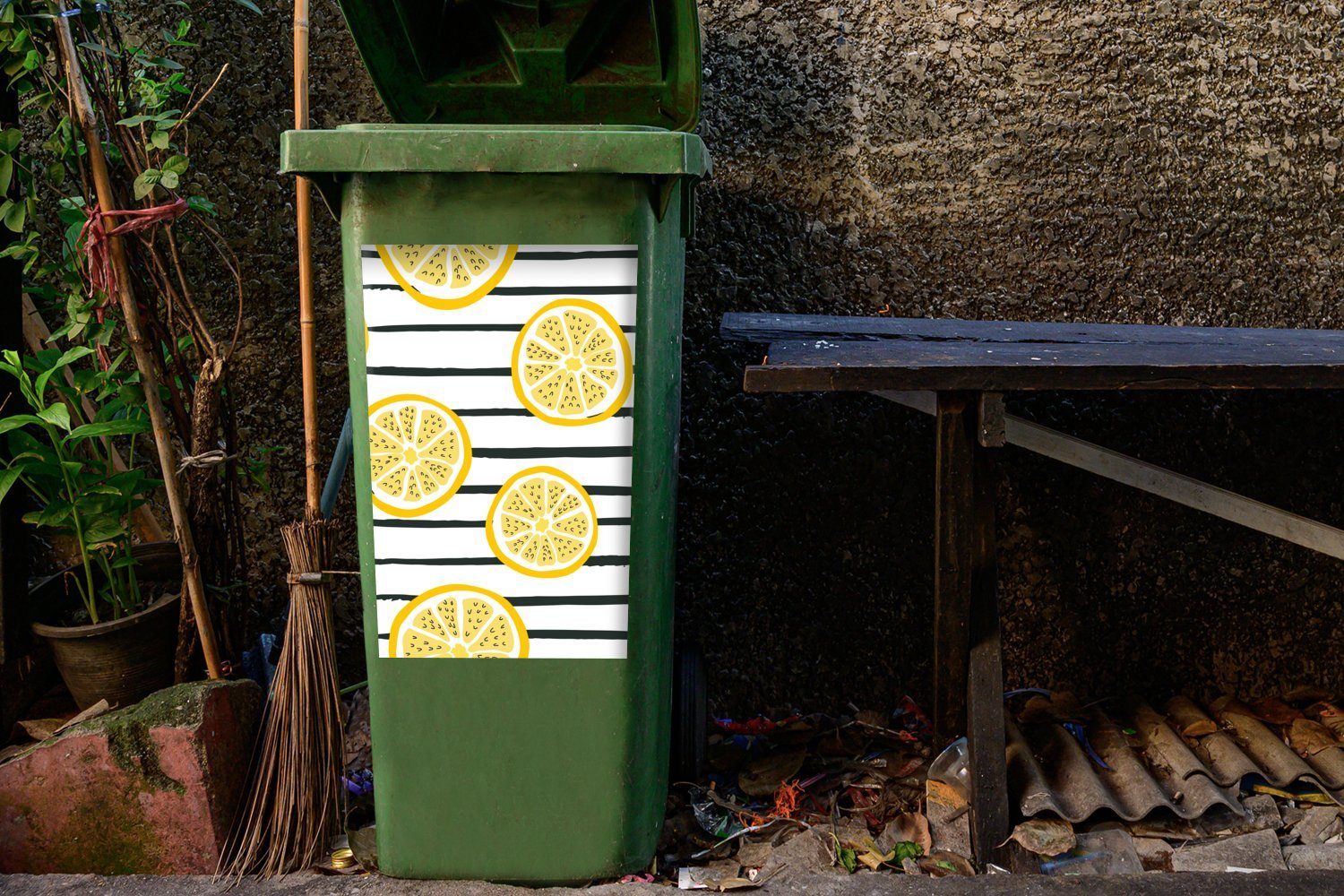MuchoWow Mülltonne, (1 Wandsticker St), Sommer - Container, Sticker, Zitronen Mülleimer-aufkleber, Muster Abfalbehälter -