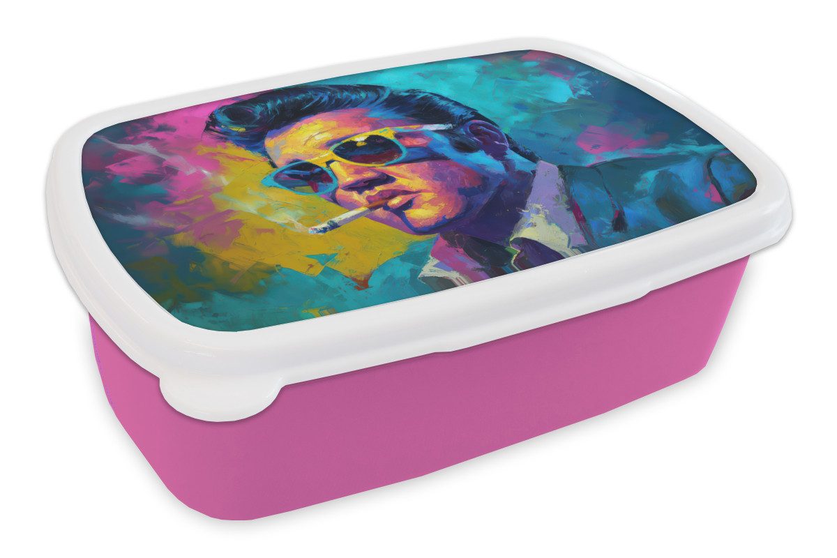 MuchoWow Lunchbox Porträt - Zigarette - Bunt - Brille, Kunststoff, (2-tlg), Brotdosen, Lunch Box, Brotbox für Kinder und Erwachsene