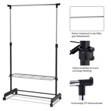 COSTWAY Kleiderständer, mit höhenverstellbarer Kleiderstange, Ablage, Rollen
