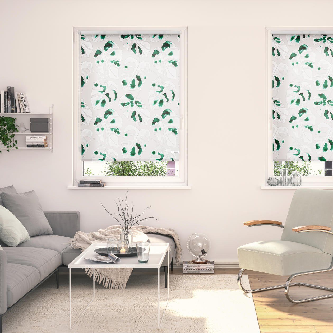 Seitenzugrollo Rollo Klemmfix, ohne Bohren, Verdunkelung, Monstera - Grün, LICHTBLICK ORIGINAL, verdunkelnd, freihängend, Klemmfix