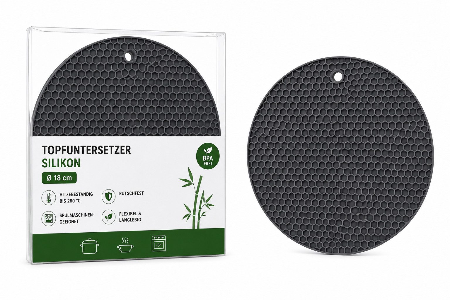 HH-Haushalt Topfuntersetzer Topfuntersetzer Ø 18 cm (Silikon max 280 grad)