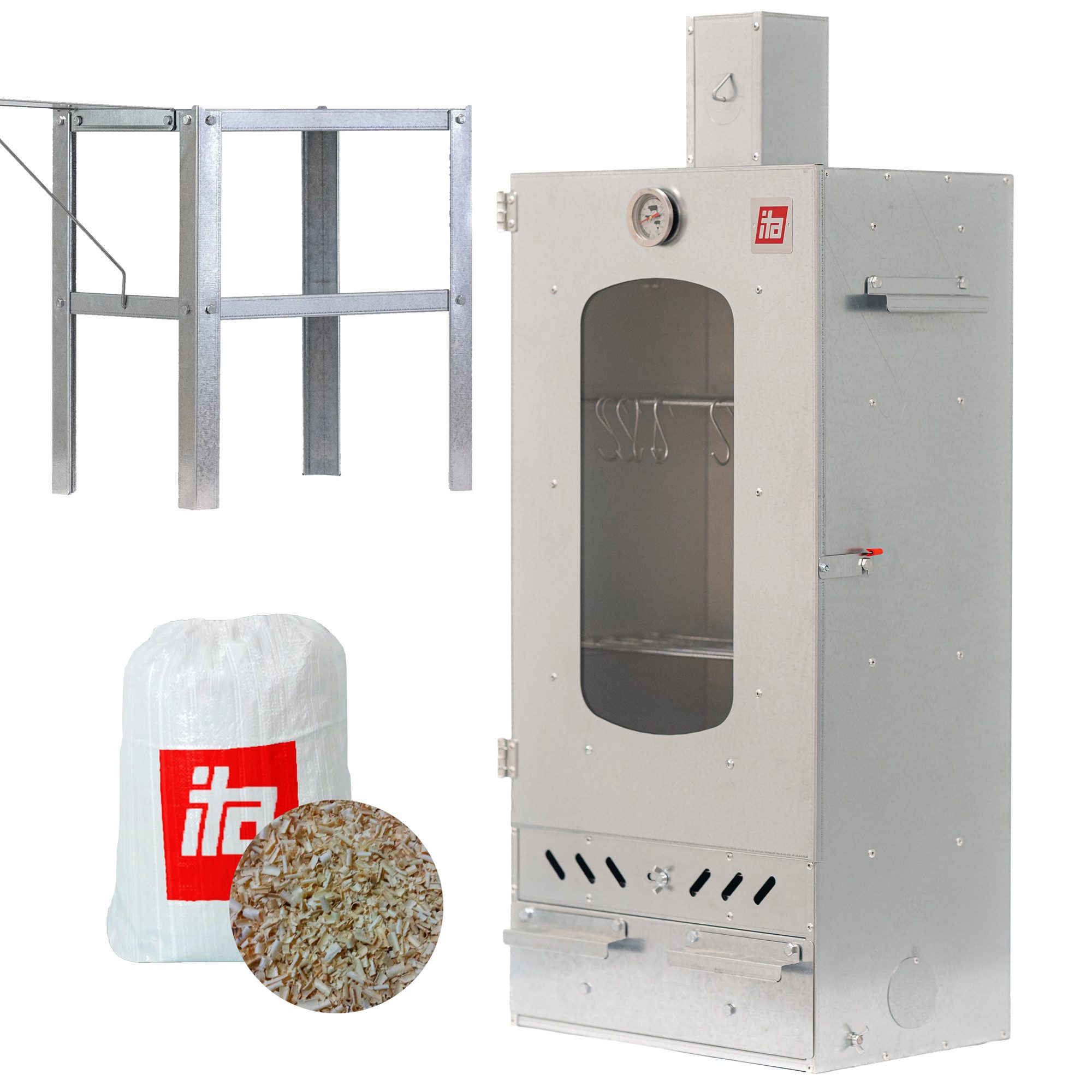 ITA Räucherofen Räucherofen 7012 - Premium Räucherschrank mit 3 Etagen, 1-St., Smoker mit passendem Räuchertisch mit erweiterbarer Ablage