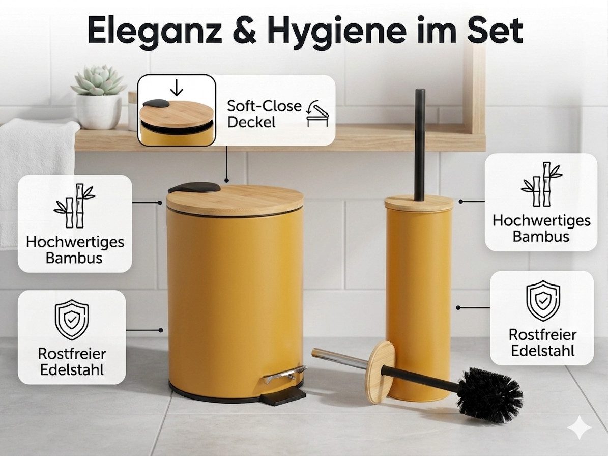 LikeKa Badaccessoire-Set 2 teilig Toilettenbürste und Kosmetikeimer matt mit Absenkautomatik