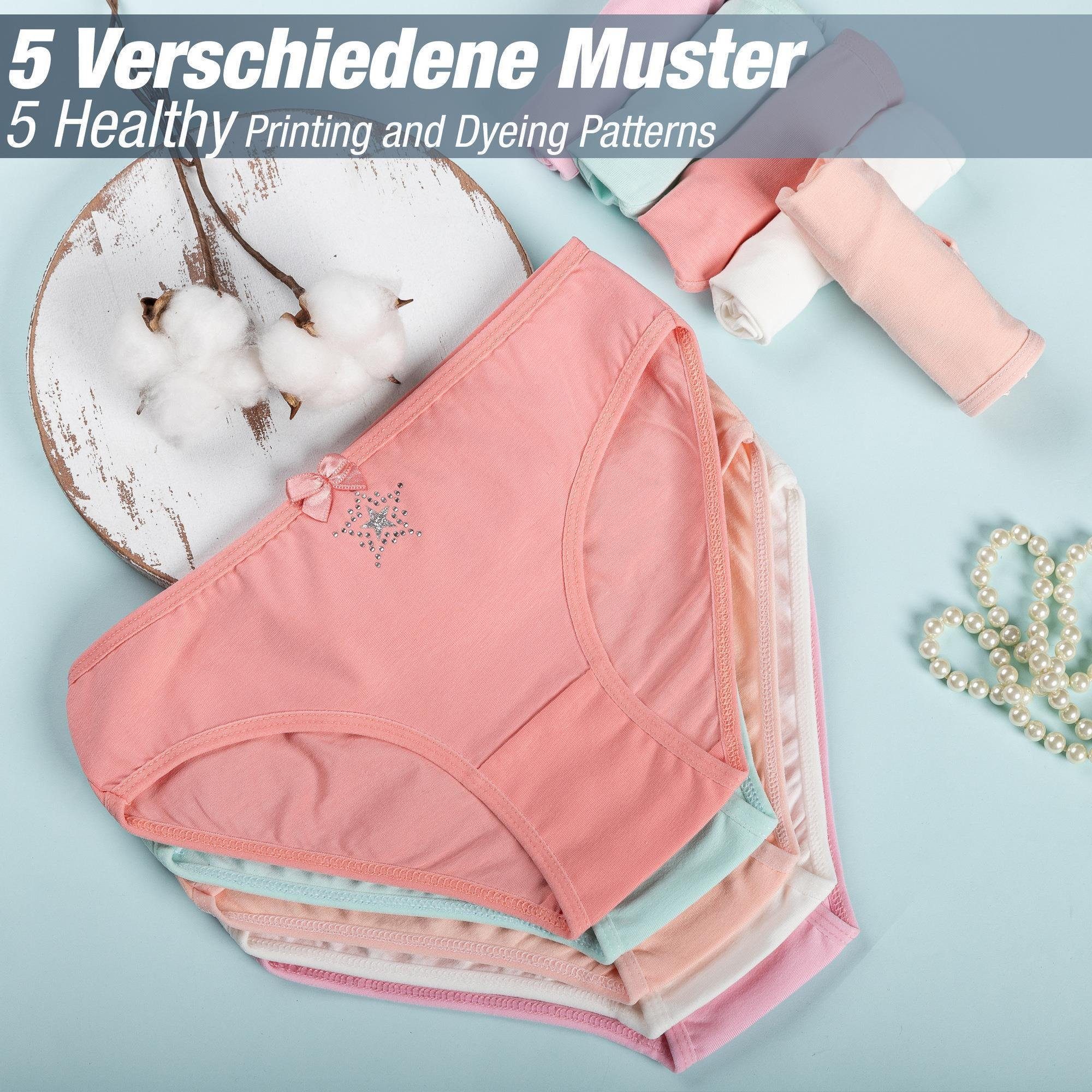 LOREZA Slip Mädchen Strass Slips Kinder 10-St) Unterwäsche Baumwolle Unterhosen (Spar-Packung