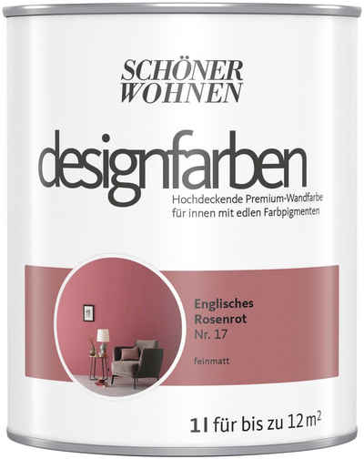 SCHÖNER WOHNEN-Kollektion Wand- und Deckenfarbe Designfarben, 1 Liter, Englisches Rosenrot Nr. 7, hochdeckende Premium-Wandfarbe