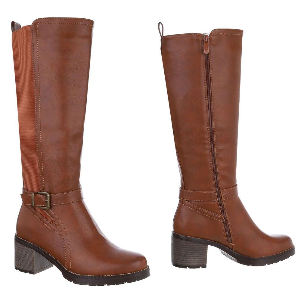 Ital-Design Damen Freizeit Stiefel (88577559) Blockabsatz Stiefel in Camel