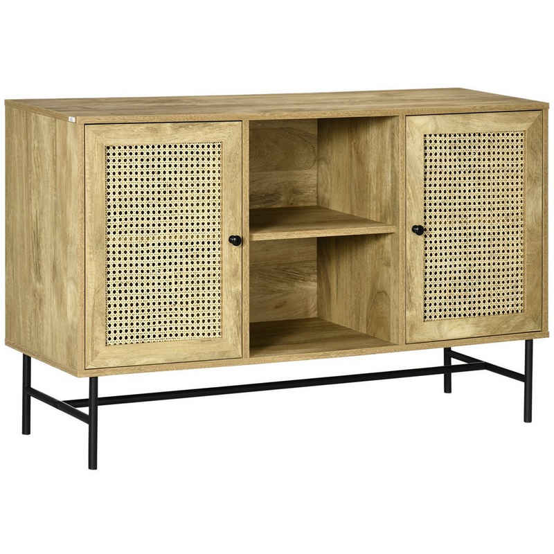 HOMCOM Sideboard Aufbewahrungsschrank mit Rattanoptik, Wohnzimmerschrank (Küchenschrank, 1 St., Sideboard), mit 2 offene Regalen, Шкафыn