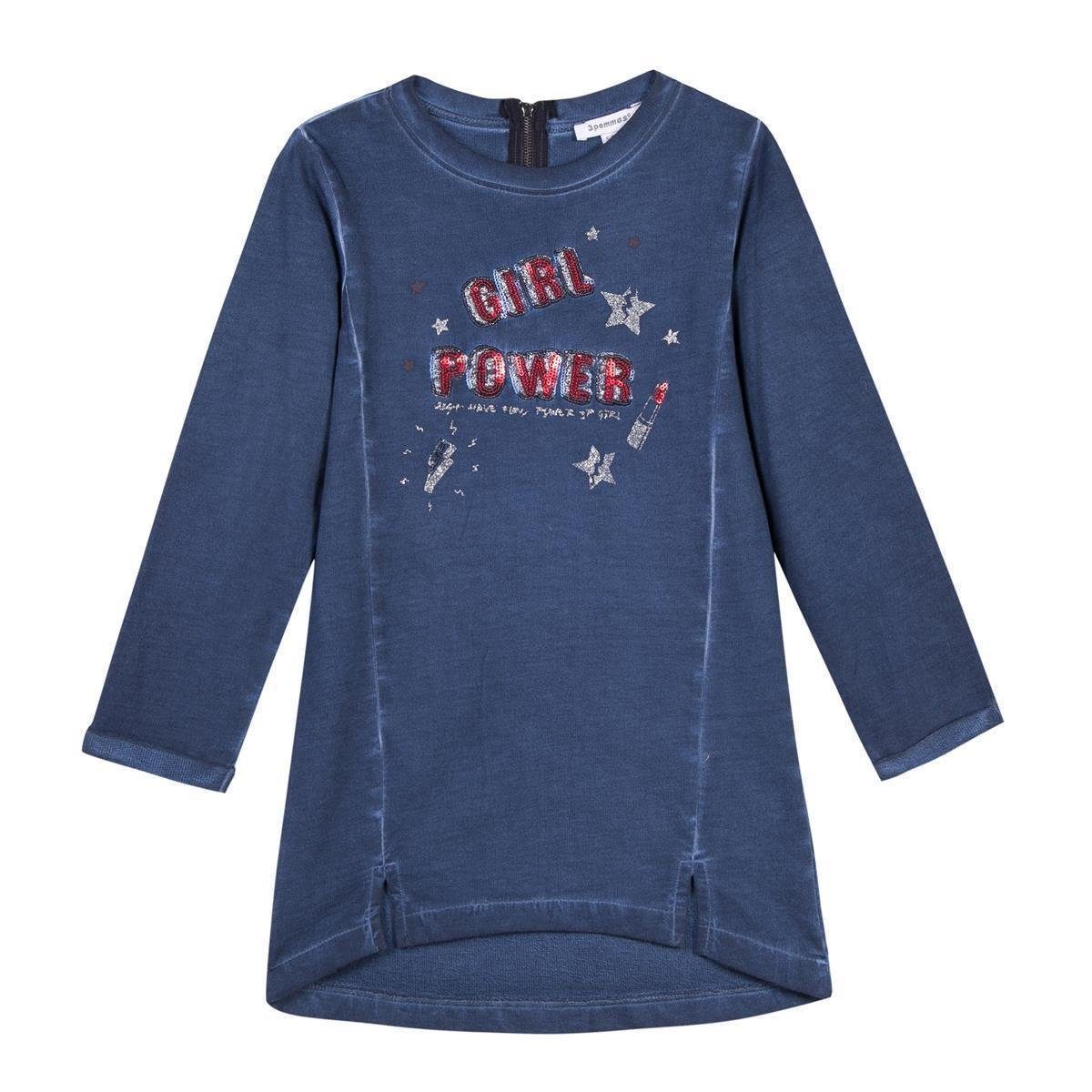 3 Pommes A-Linien-Kleid Kleid Langarm 3 Pommes Mädchen Girl Power indigo blue (kein Set, 1-tlg) Markenlabel