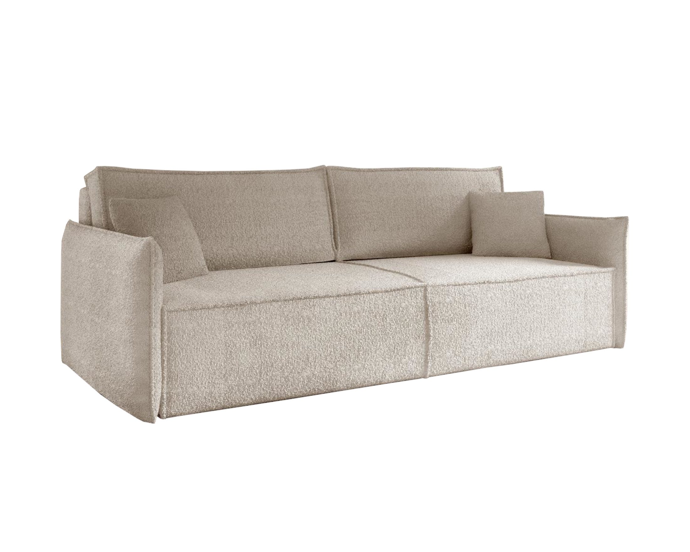 Deine Меблі 24 Sofa LILA 221 cm breit Sofa Wohnzimmer Couch Boucle, Creme Beige Graubeige Grau Dunkelgrau Boucle Teddy 1 Teile