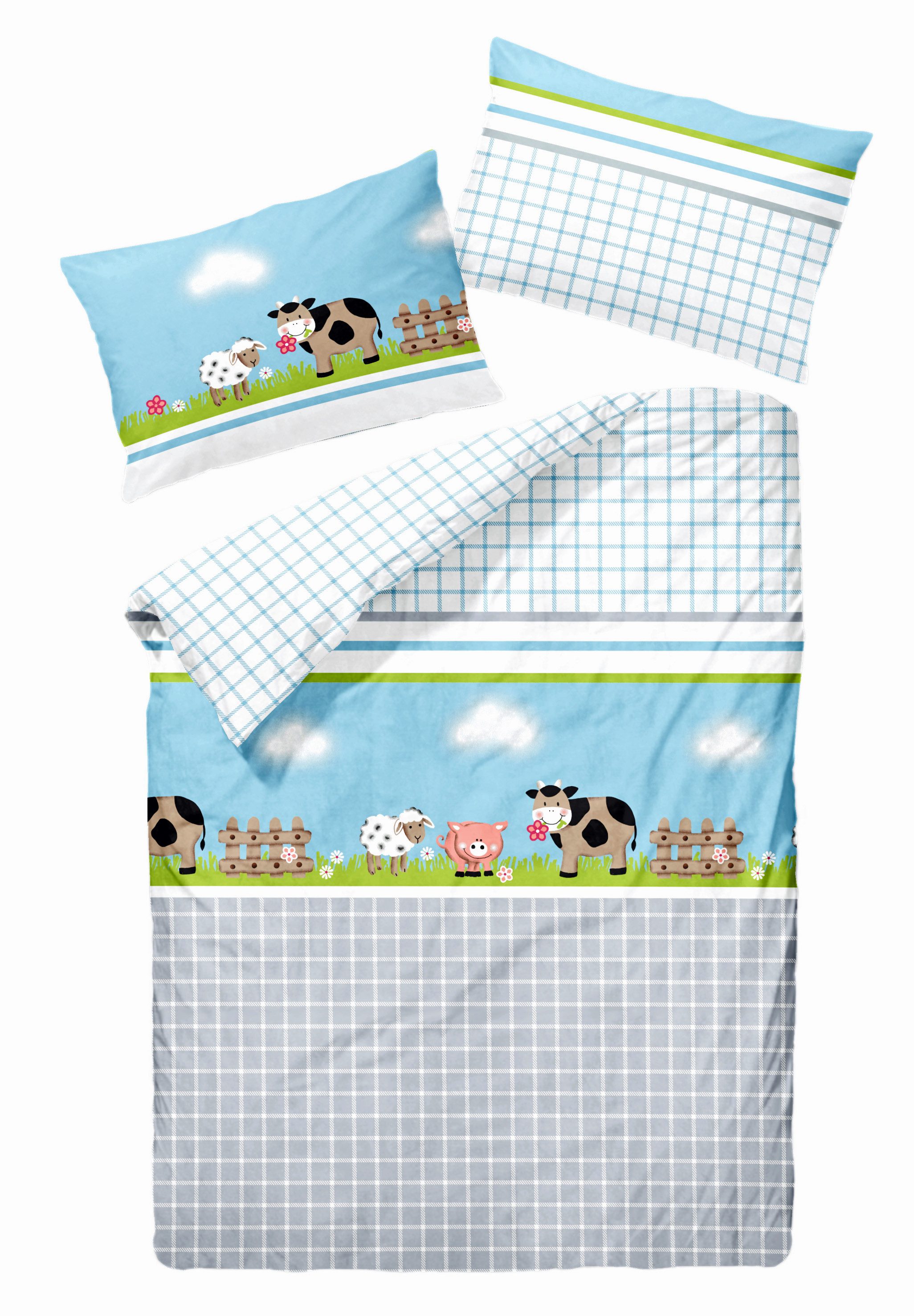 Babybettwäsche 100x135cm süße Tiere Schaf Schwein Kuh