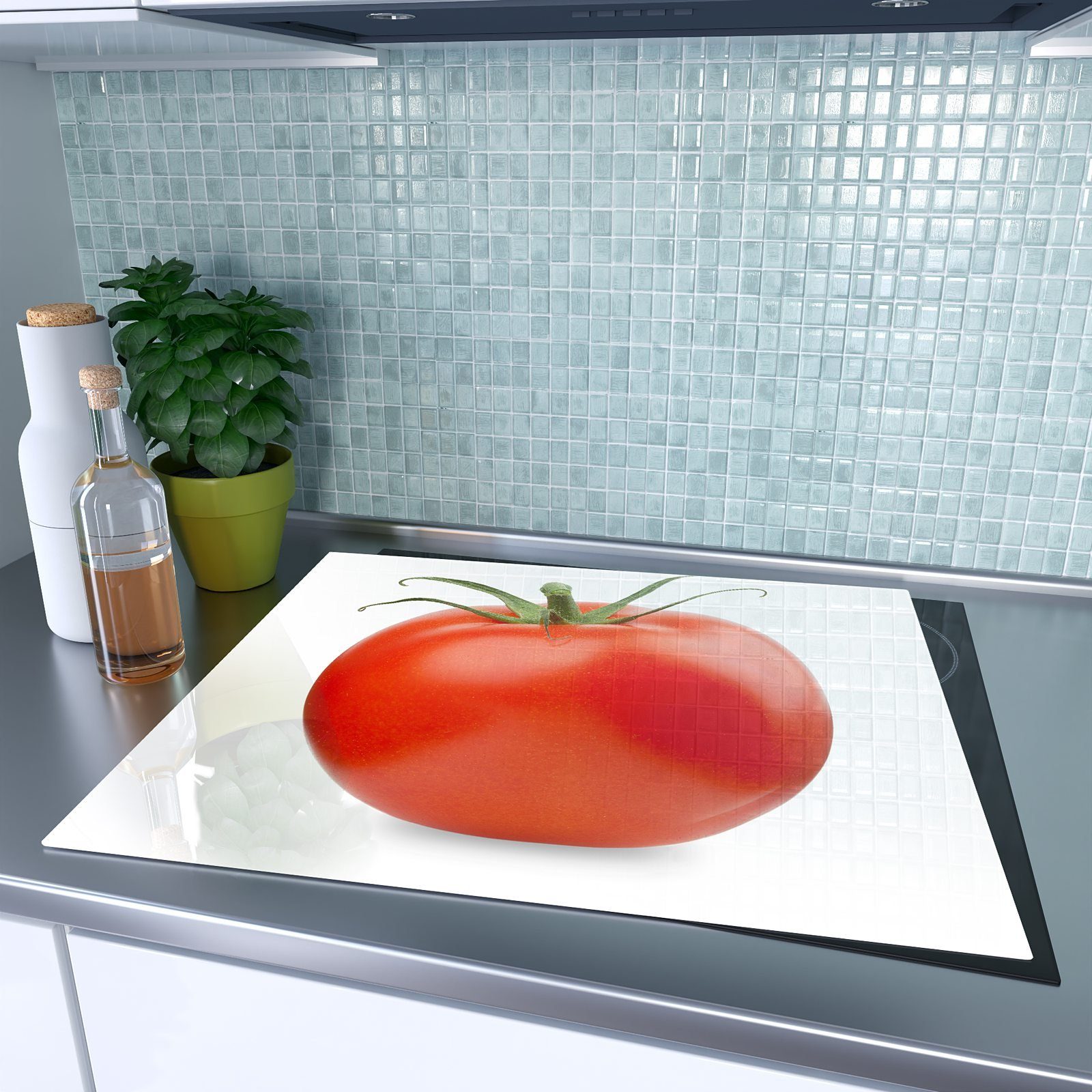 Herdabdeckplatte (1 Spritzschutz Glas tlg) Glas, Herd-Abdeckplatte Tomate, Primedeco aus