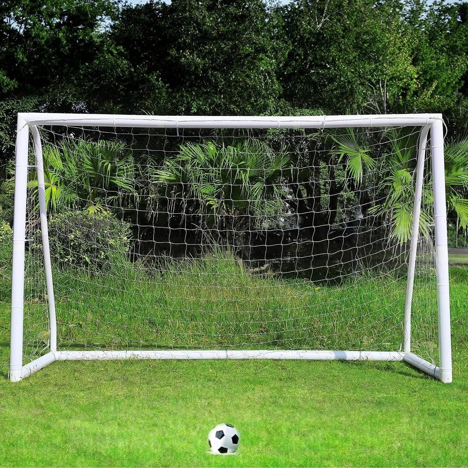 TLGREEN Fußballtor Verdickter PVC-Rahmen mit Schnappsystem (244 x 155 x 90 cm, 1 St., Einfache Montage, Fussballtore für den Garten oder Park, weiß)