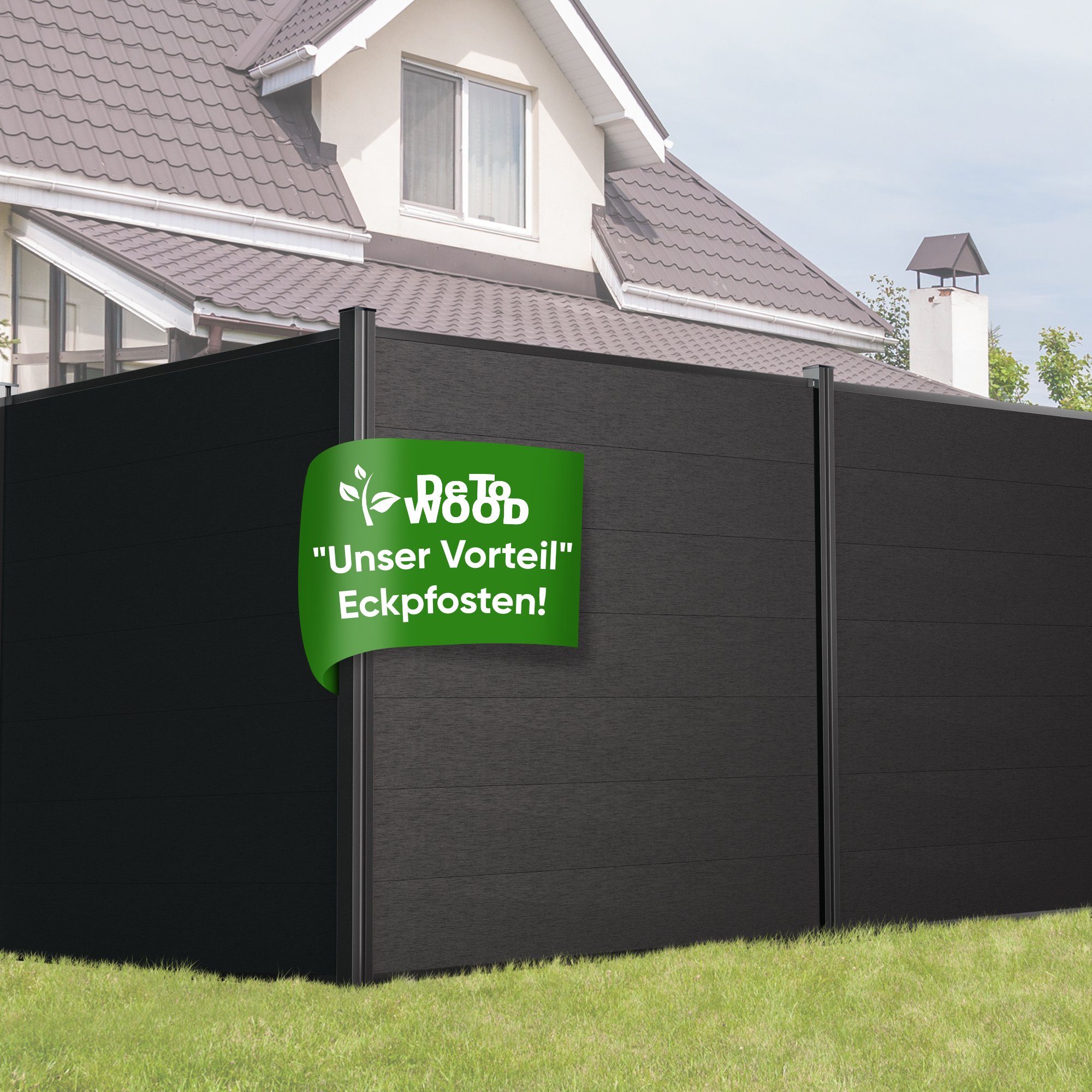 DeToWood Gartenzaun WPC Zaun Royal Plus Anthrazit, (Komplettset, Komplettset Inklusive Pfosten und Montagezubehör), Stabile Bauweise durch Pfosten aus Aluminium
