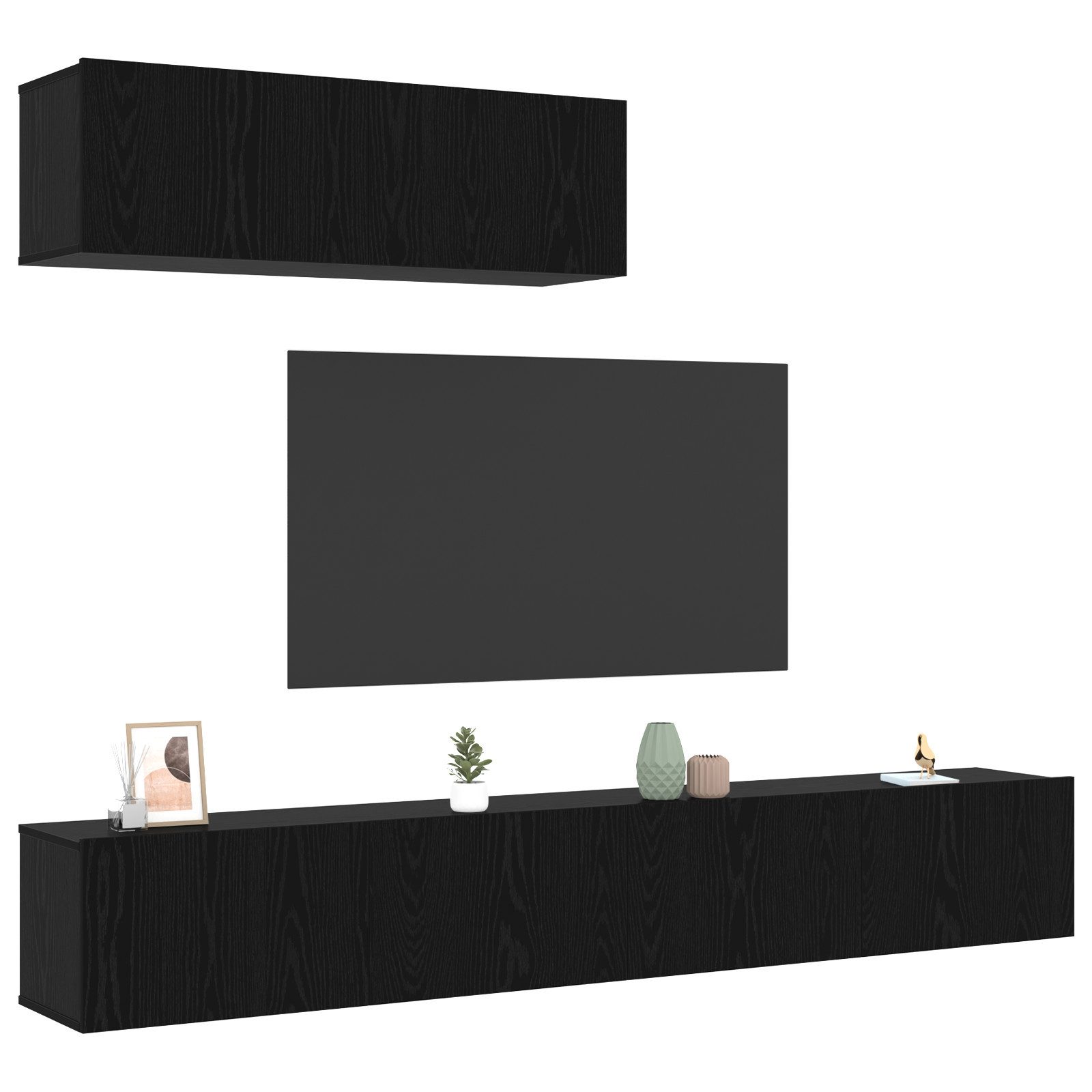 vidaXL TV-Schrank 3-teilige TV-Schrank-Set Wandmontiert Schwarz günstig online kaufen
