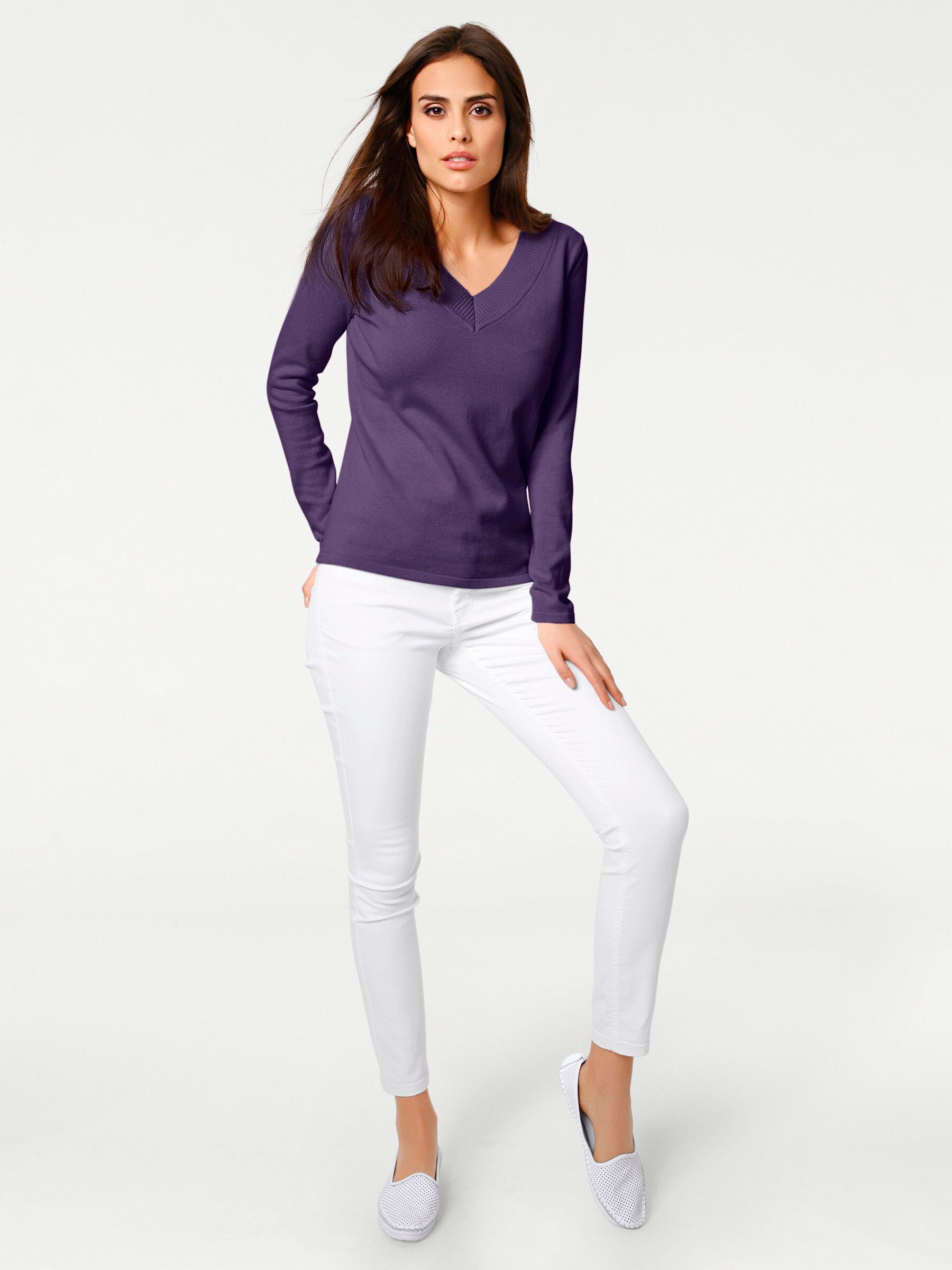 heine Strickpullover V-Pullover Langarm Feinstrick