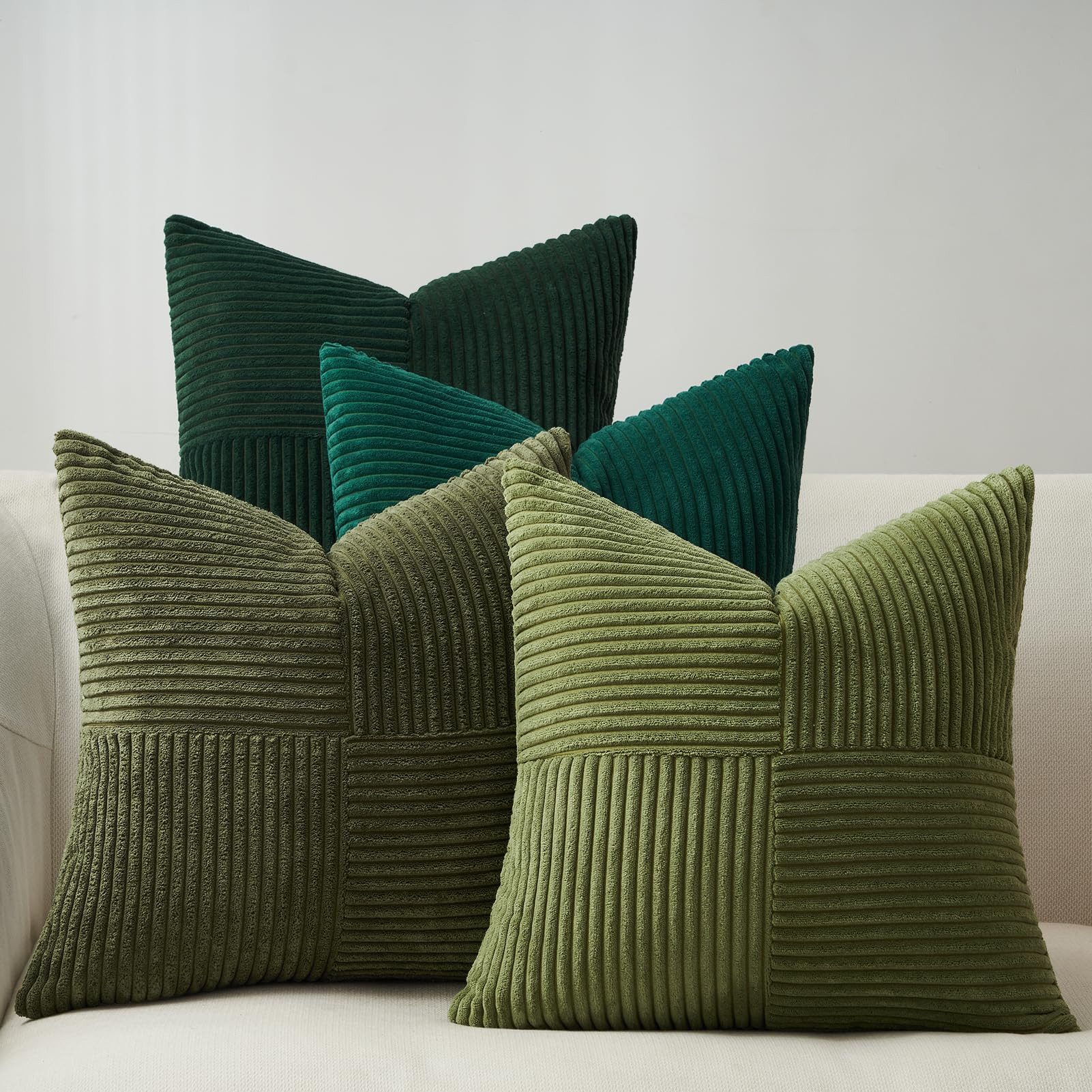 Topfinel Kissenbezug 40x40 4er set Kissenbezüge 50x50 Kordsamt mit Streifen deko Sofa, kissenbezug Dunkelgrün Farbverlauf Schlafzimmer Weich Hautfreundlich