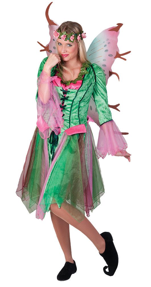 Karneval-Klamotten Kostüm Damen Waldelfe Herbstfee grün rosa Damenkostüm, M günstig online kaufen