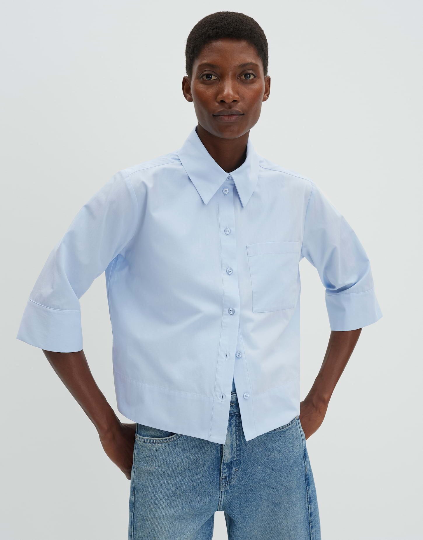 someday Kurzarmbluse Zarba bold Weite Passform, aufgesetzte Tasche und Rückenfalte