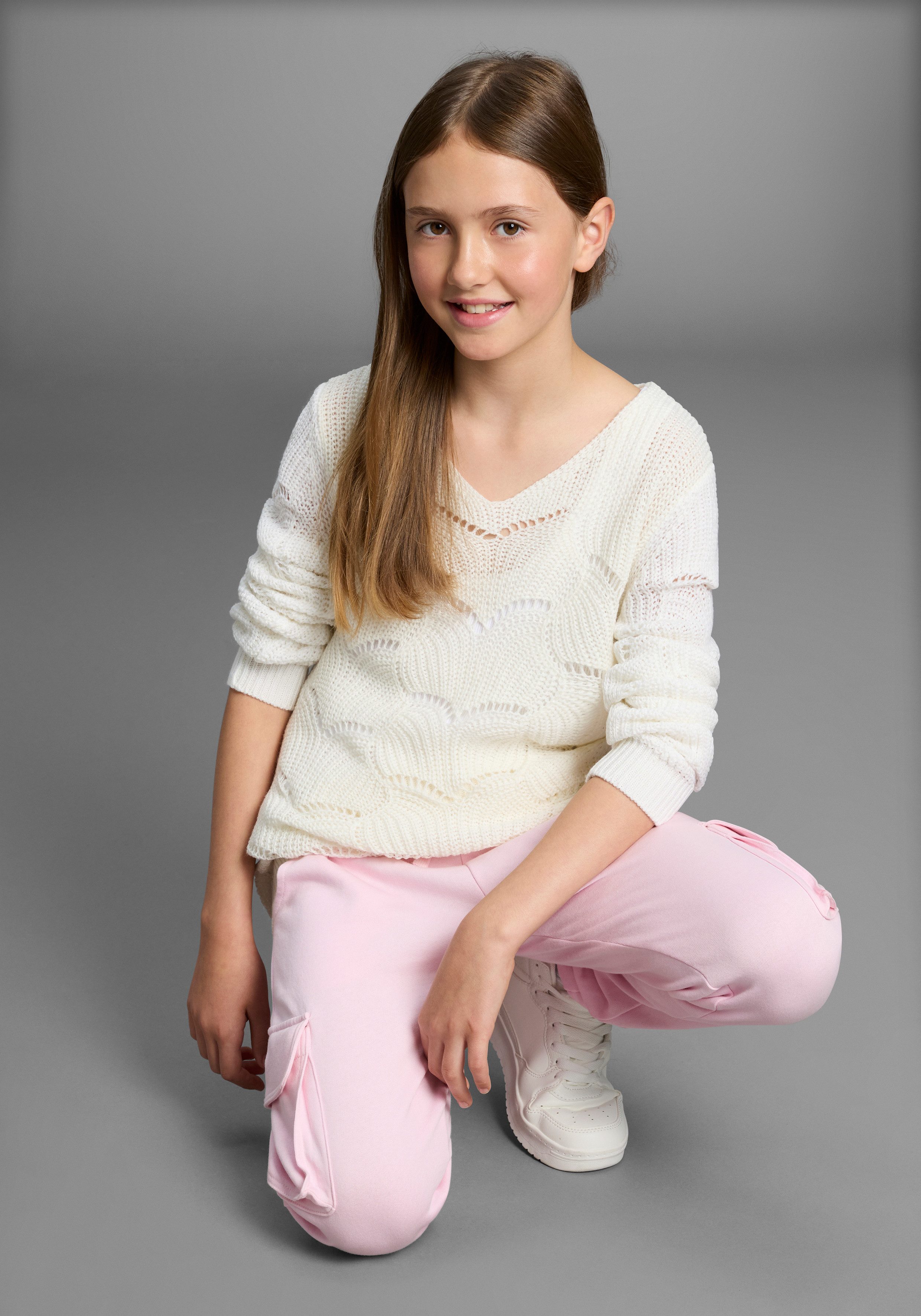 KangaROOS Strickpullover Ajour-Pullover für Mädchen, kuschelig weich Feiner Ajour-Strickpullover