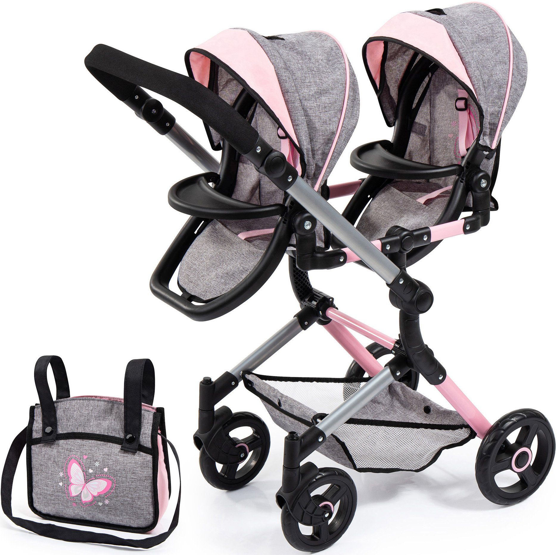 Image of Bayer Puppen-Zwillingsbuggy »Twin Neo, grau«, mit Wickeltasche