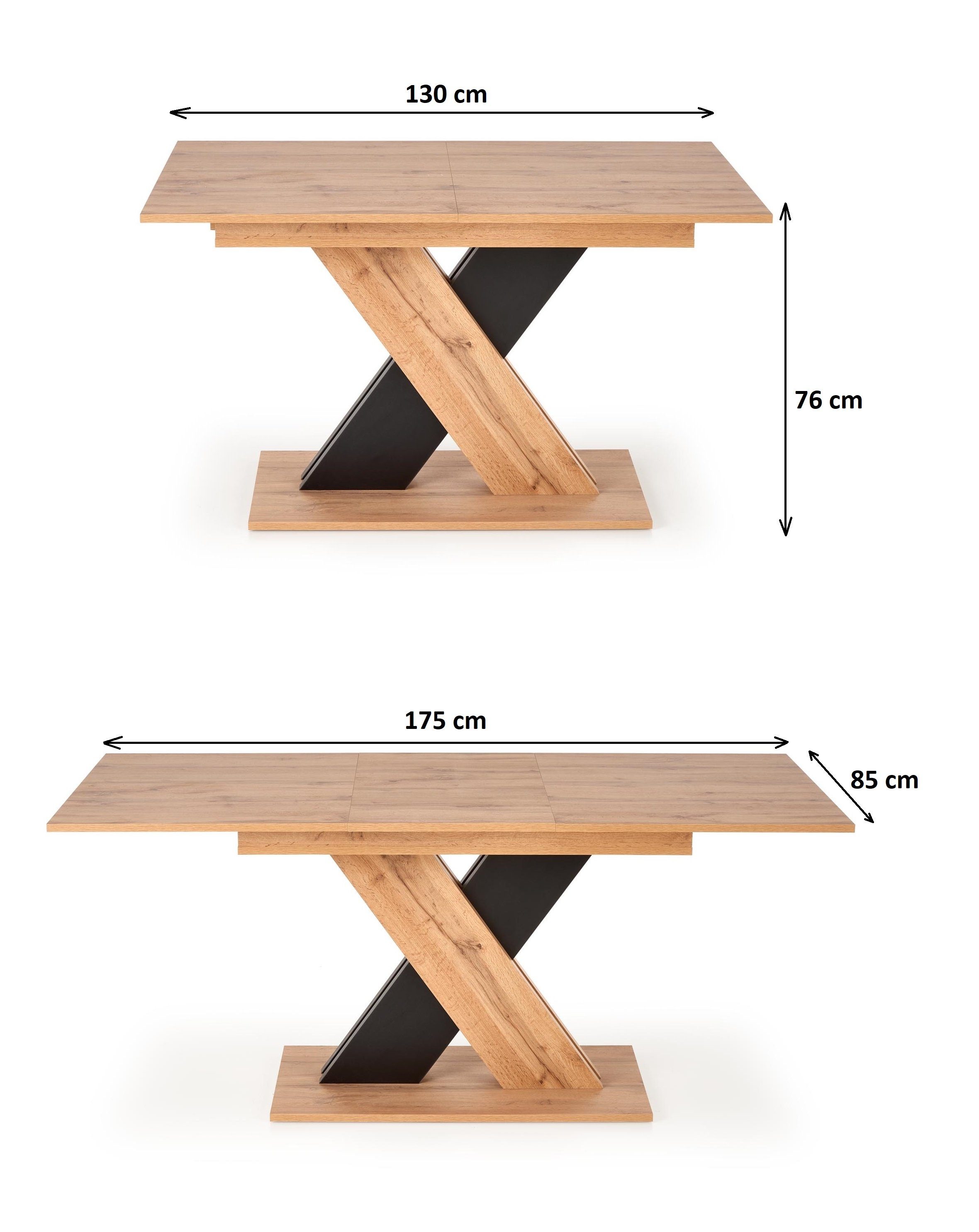 designimpex Esstisch Tisch Wotan Design HA-111 ausziehbar Schwarz Eiche matt bis / Wotan 175 Schwarz matt 130 Eiche 