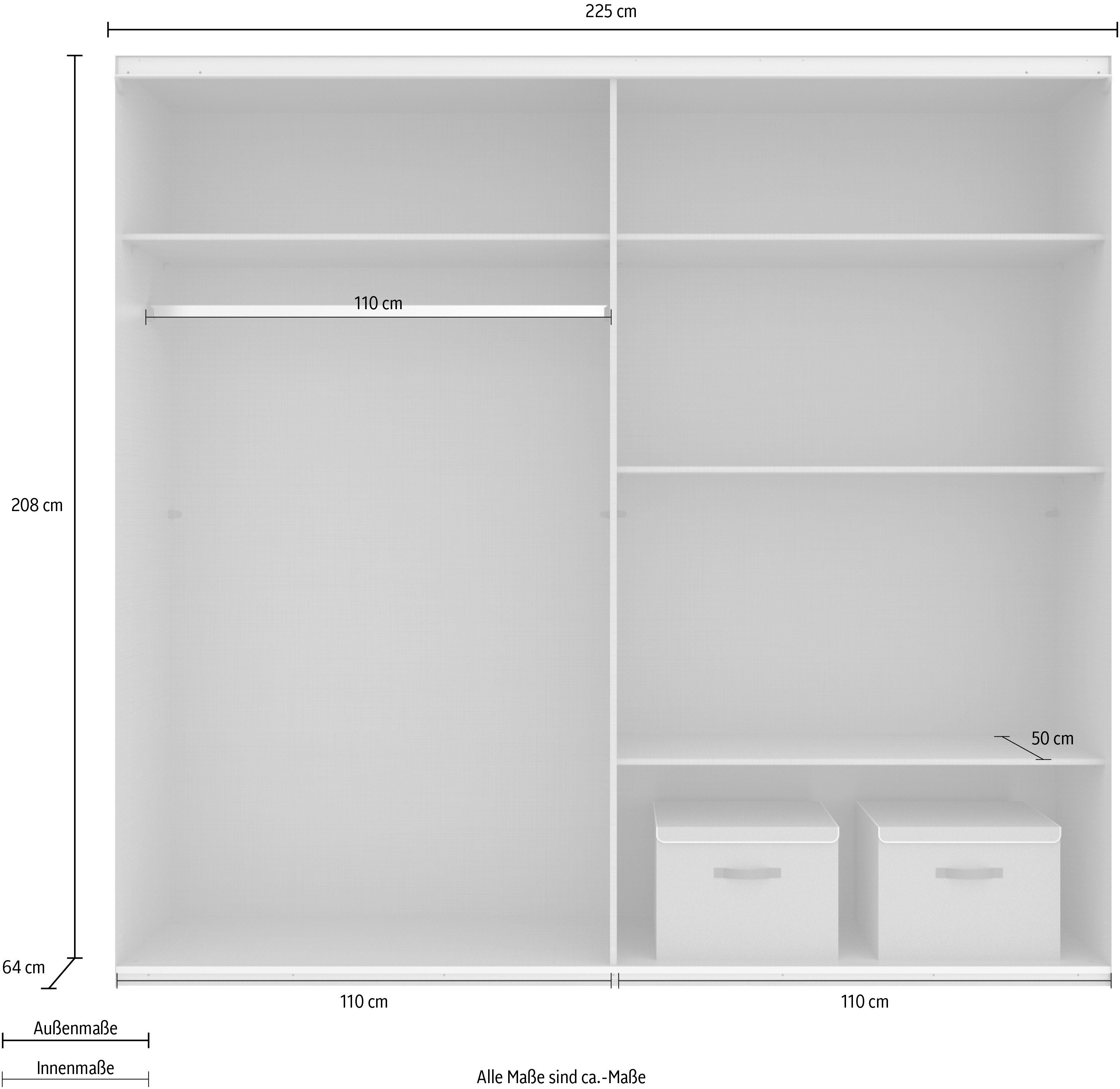 Graphit/Artisan Nachbildung/Spiegel Einlegeböden mit Eiche Barmbek und Stoffboxen Wimex 2 Schwebetürenschrank zusätzlichen