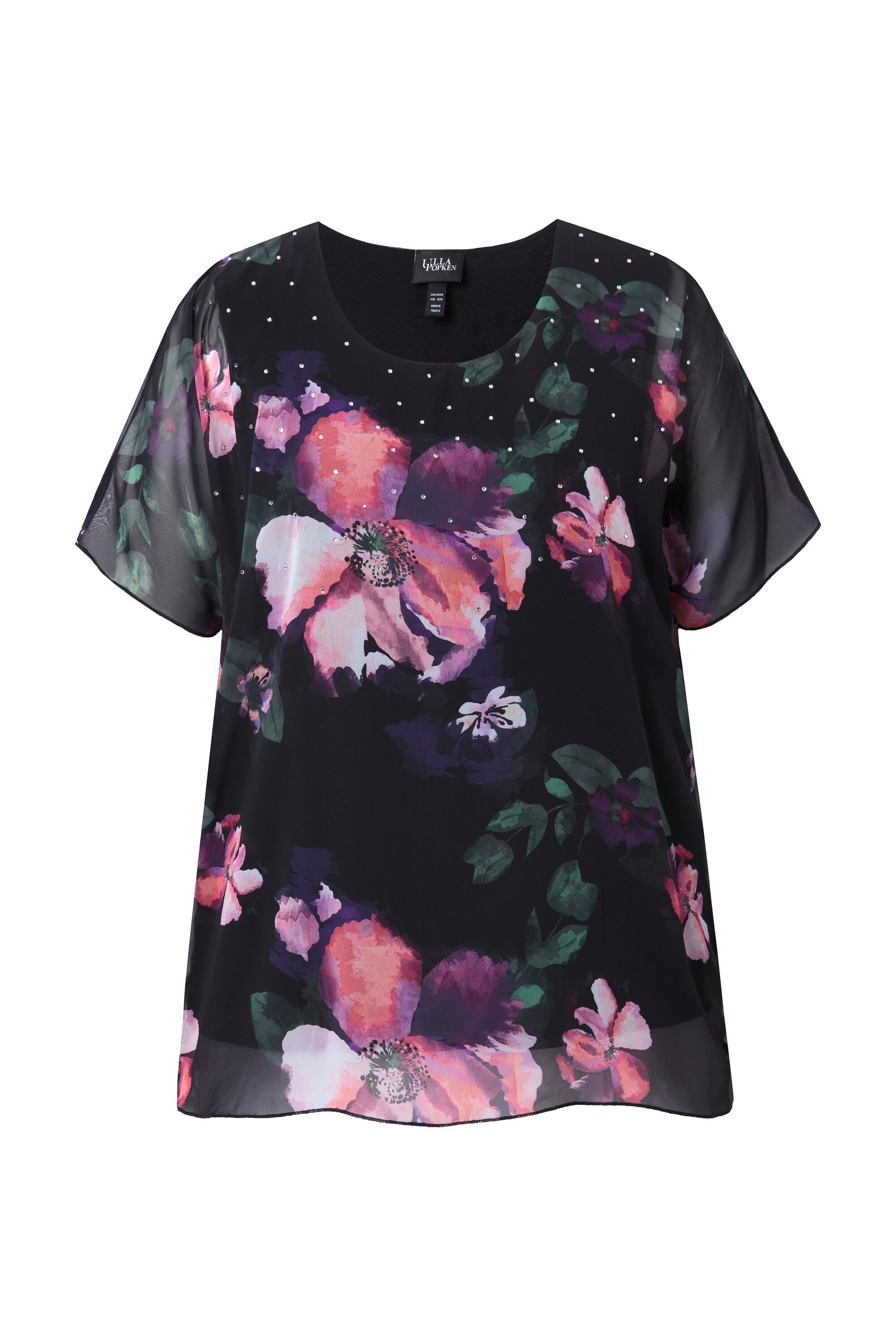 Ulla Popken Longbluse Chiffonbluse doppellagig A-Linie Rundhals Halbarm günstig online kaufen