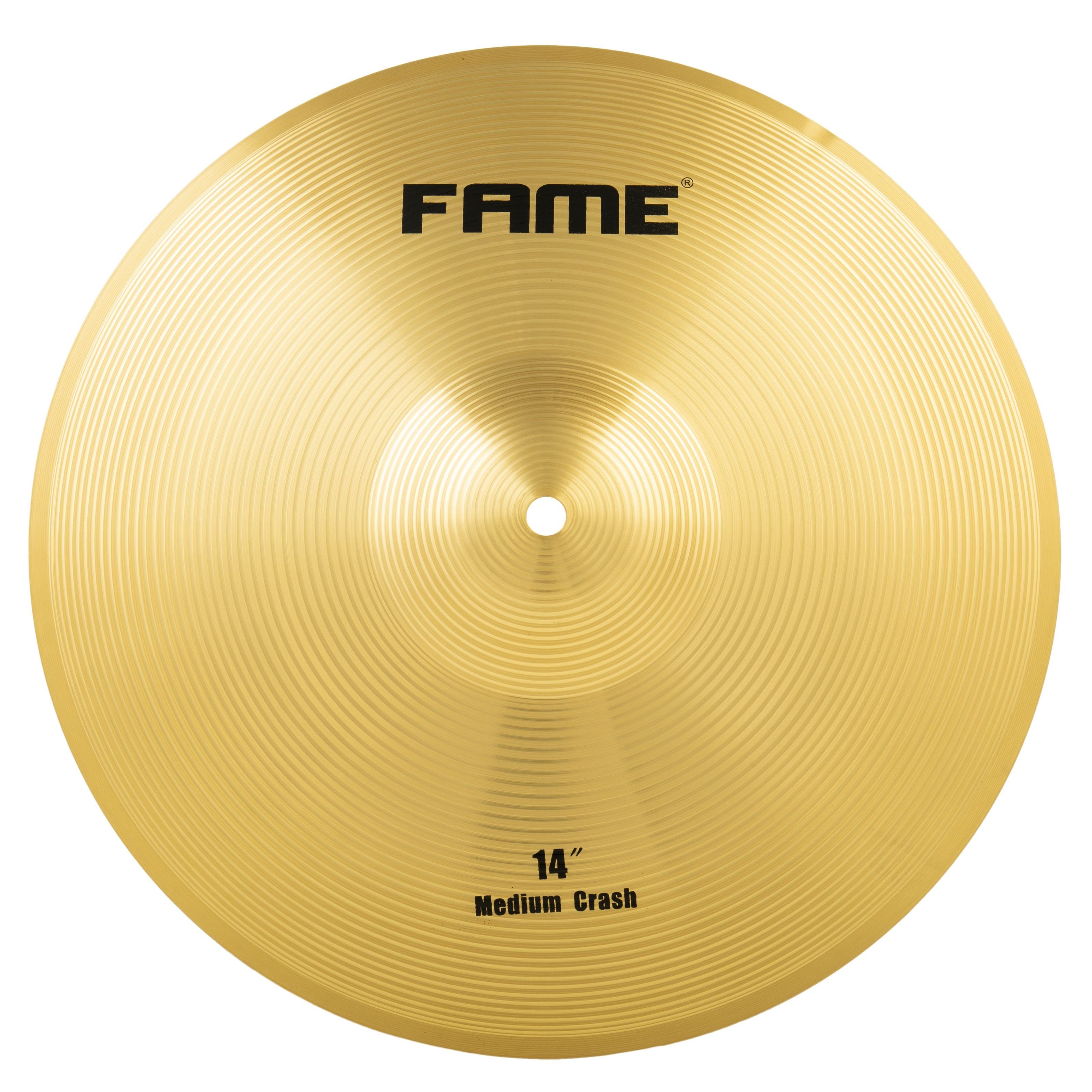 FAME Becken,Starter Crash 14 Zoll Brass Becken Ideal für Einsteiger Messing-Legierung Hervorragendes Preis-Leistungsverhältnis Heller Klang Schnelle Ansprache DRU0019473-000, Cymbals, Crash Becken, Starter Crash 14 Zoll, Brass Becken, Einsteiger Becken