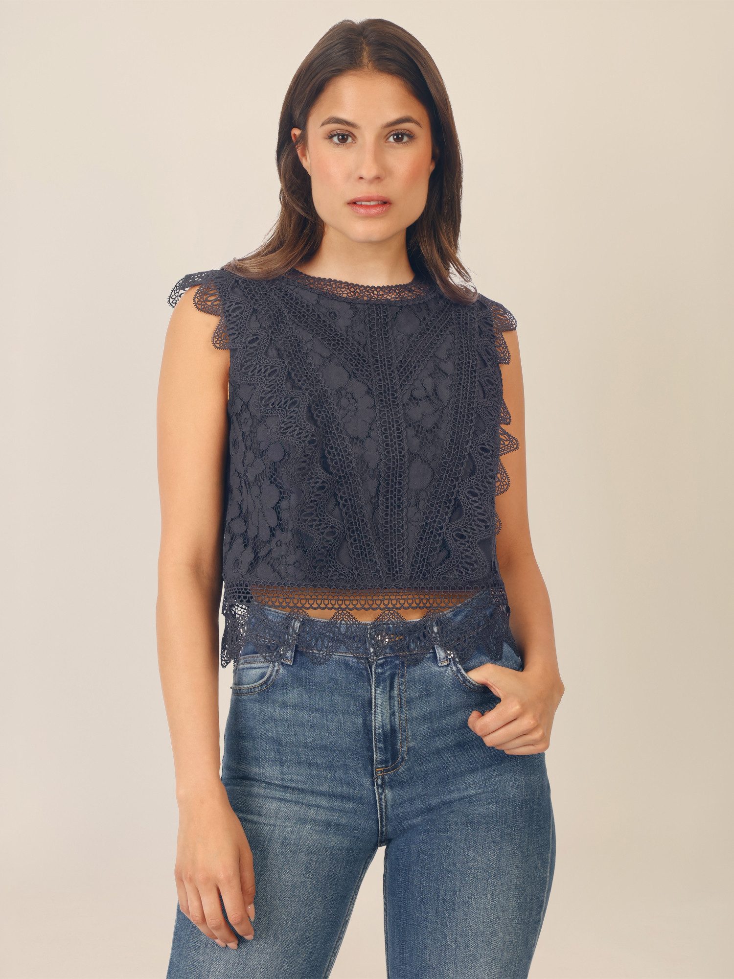 Apart Shirttop mit Spitzenkragen und Reißverschluss