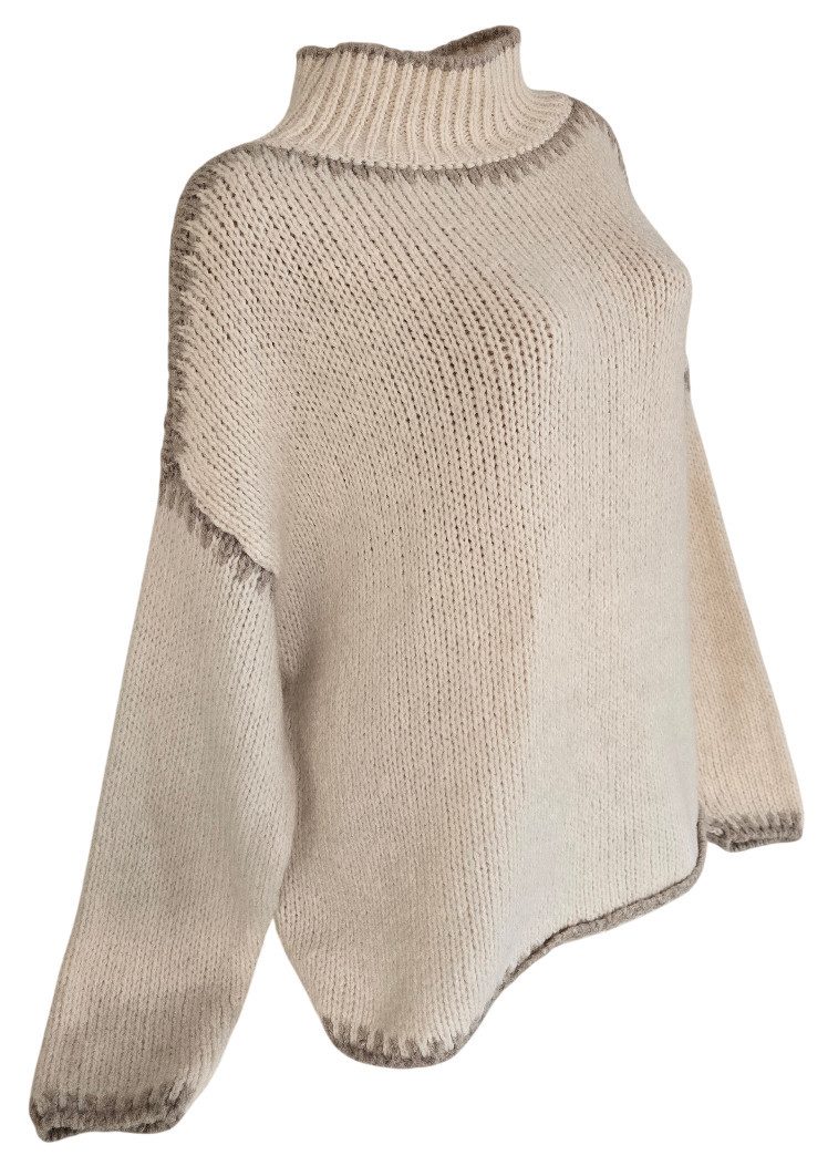 Sa-Lucca Strickpullover kuschelweicher Damen Strickpullover mit hohem Stehkragen (1-tlg) Rollkragen mit kontrastfarbenen Abschluss