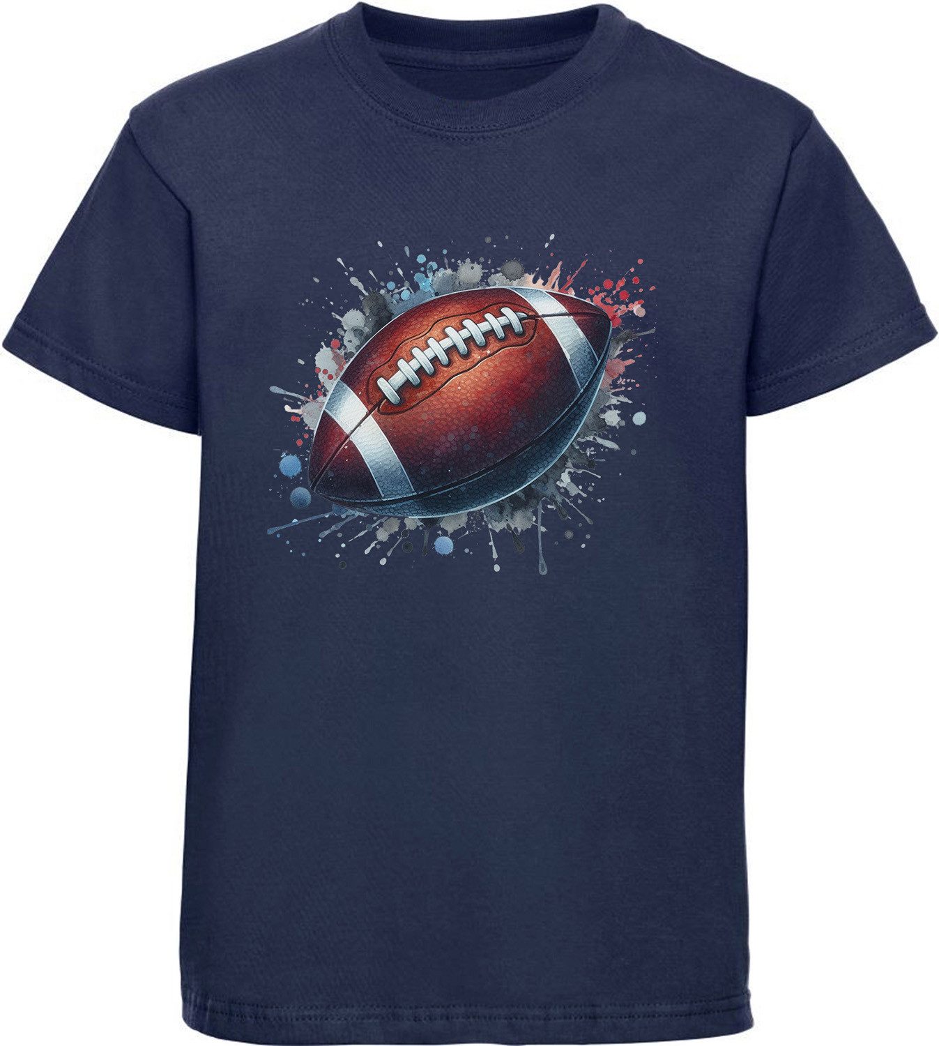 MyDesign24 T-Shirt Kinder Print Shirt American Football Ball in Ölfarben Bedrucktes Jungen und Mädchen American Football T-Shirt i501