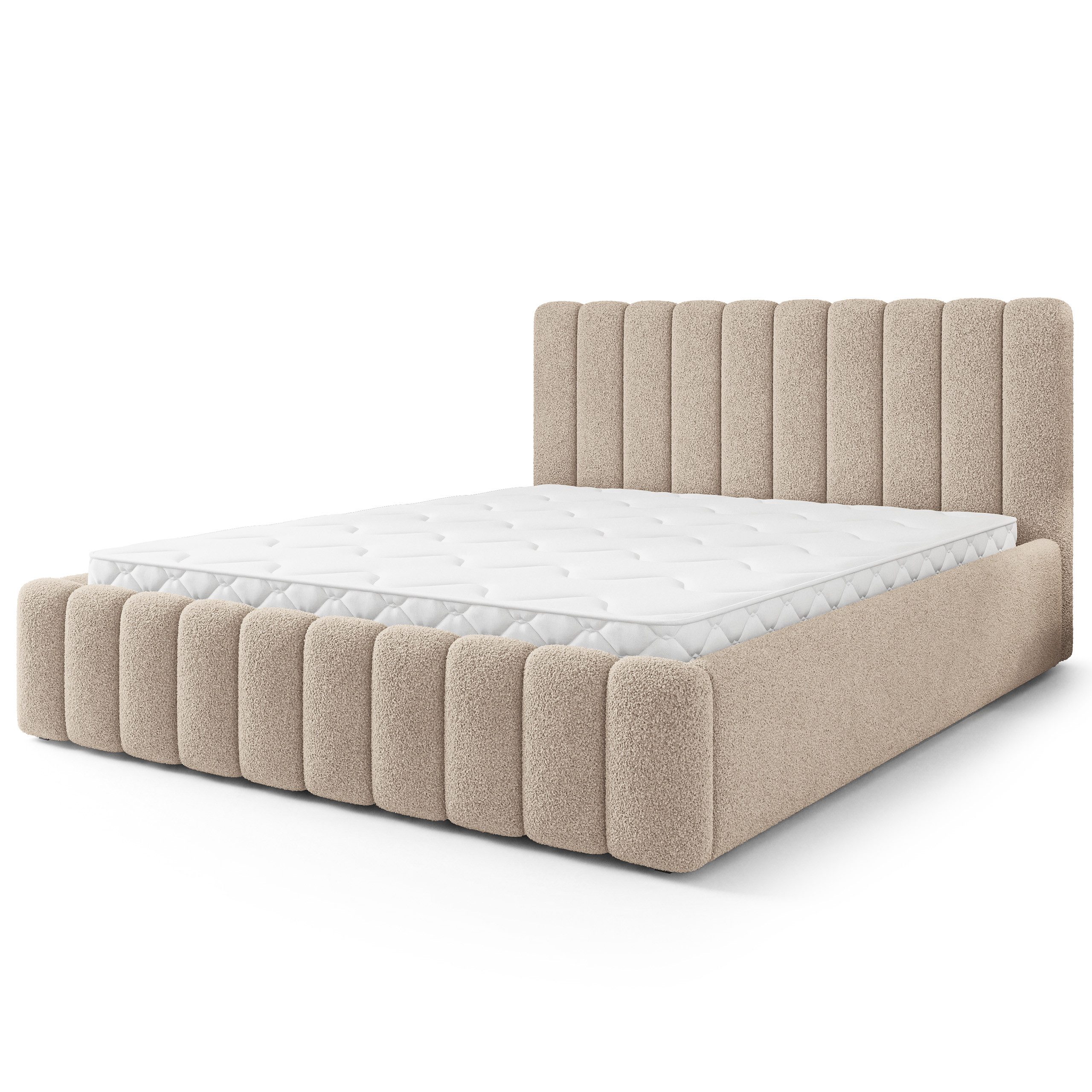Masseno Polsterbett DINESE 120x200 cm beige (mit Bettkasten und Lattenrost)