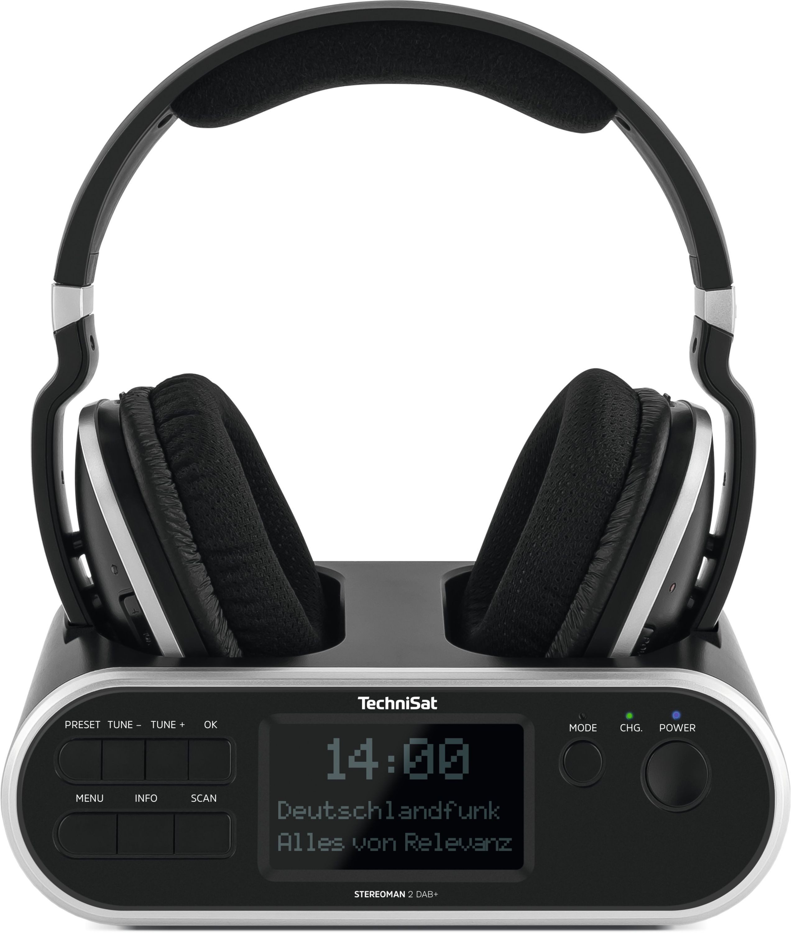 TechniSat STEREOMAN 2 DAB+ Funk-Kopfhörer (DAB+/UKW Radio, kabelloser 2,4GHz Funkkopfhörer mit Dockingstation)