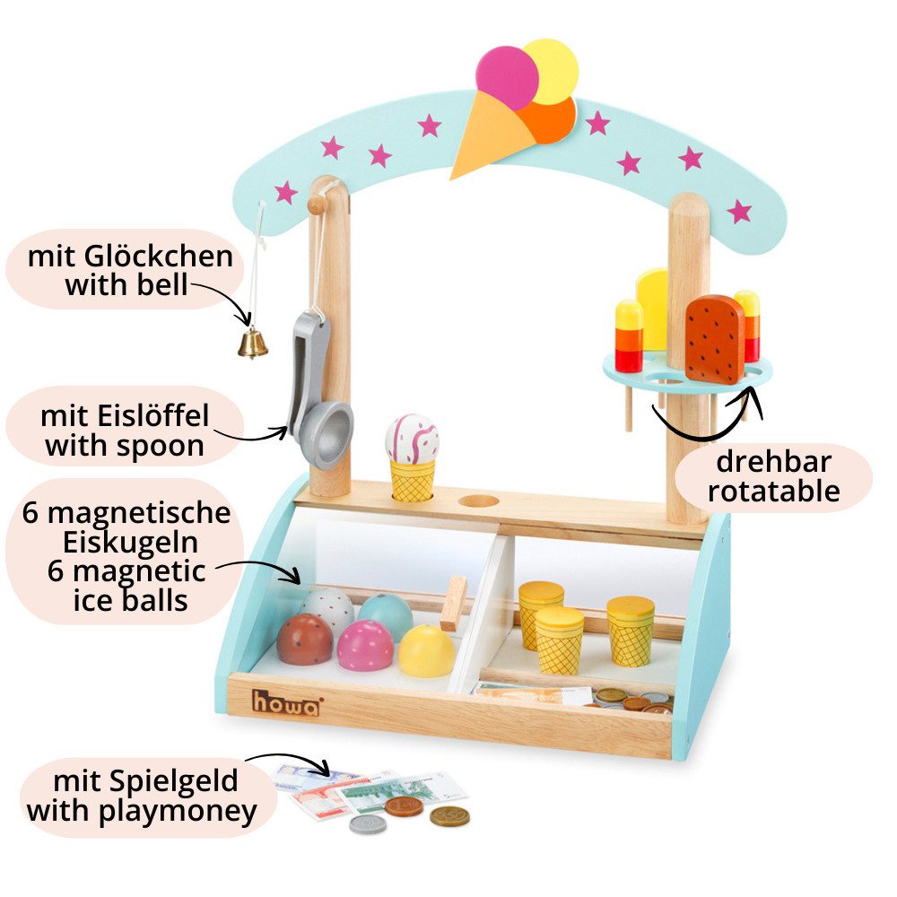 howa Spiellebensmittel, Eisstand mit Zubehör und Spielgeld