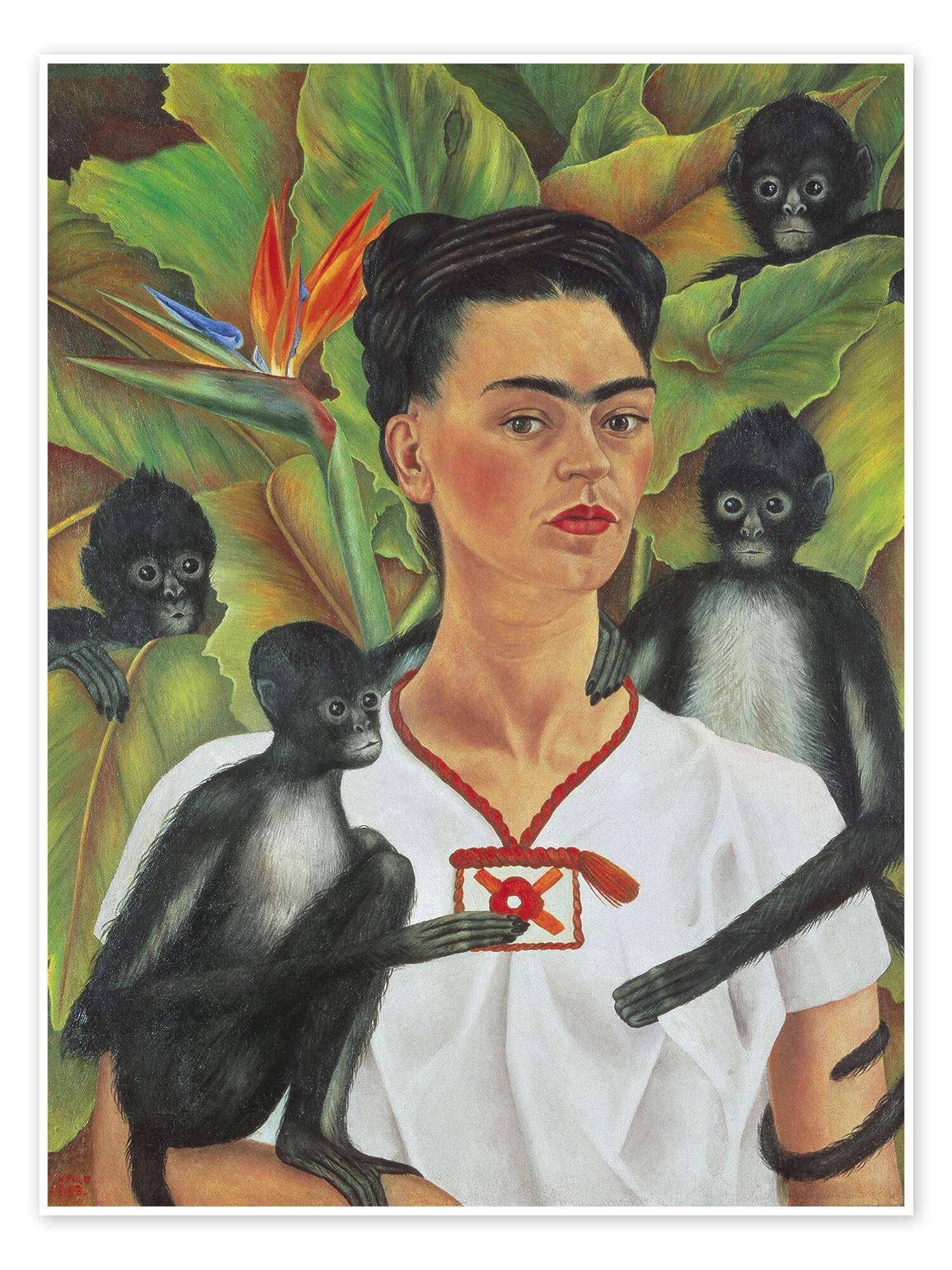 Posterlounge Wandbild Selbstporträt mit Affen, 1943, Frida Kahlo, erhältlich als Poster, Leinwandbild, Wandsticker oder Acrylglasbild