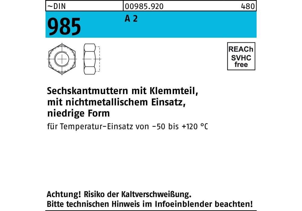 M Sechskantmutter 8 985 2 A DIN Sechskantmutter m.Klemmteil