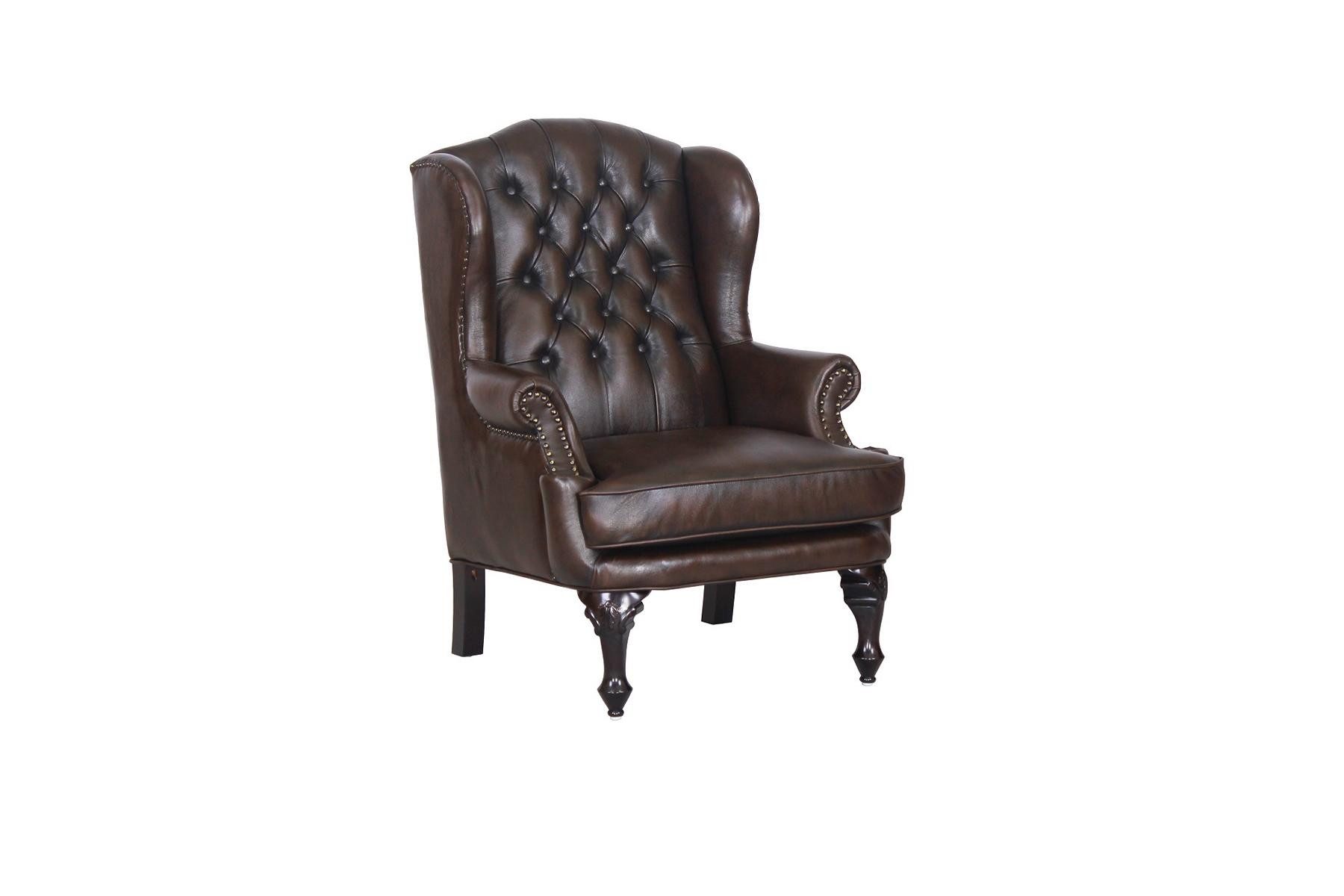 Salottini Chesterfield-Sessel Chesterfield Ohrensessel Romsey Deluxe Ledersessel Hocker Salottini, Handarbeit