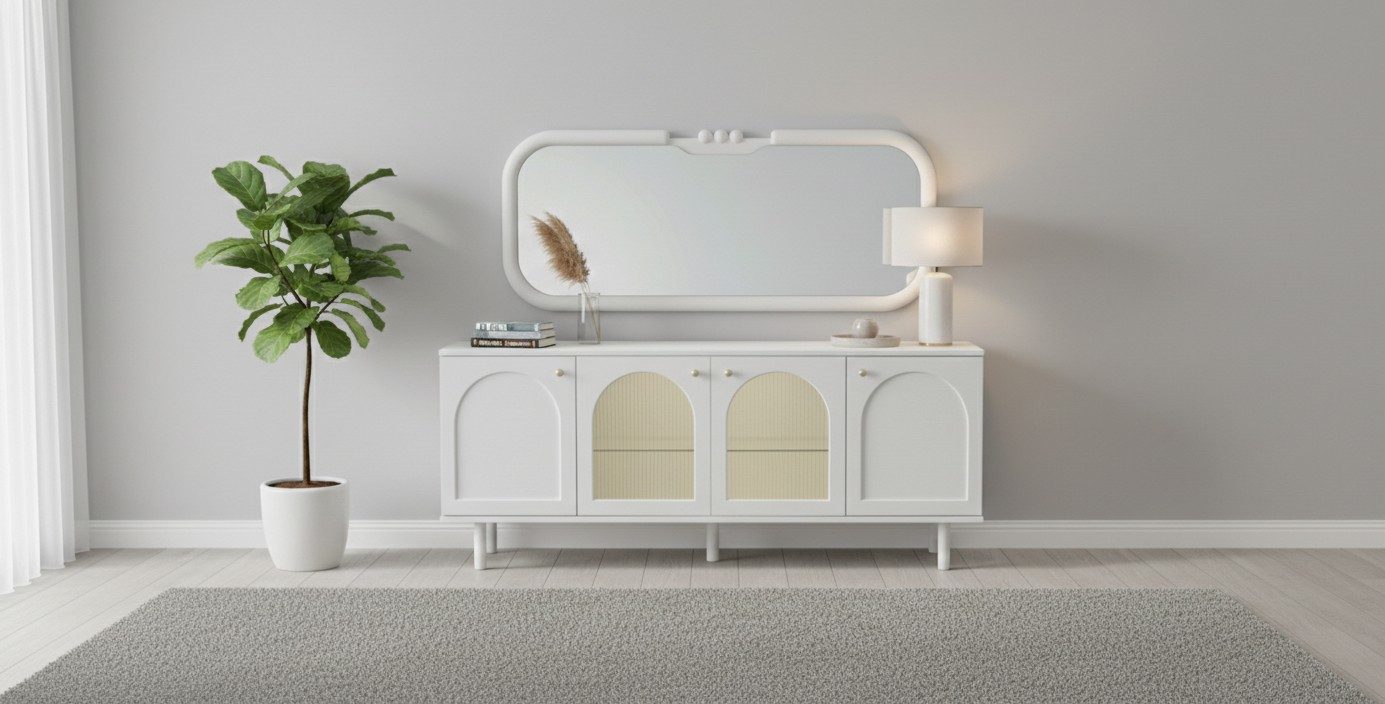 JVmoebel Buffetaufsatz Размеры Elegantes Sideboard mit Spiegel im modernen Design, (2-St), Made in Europa