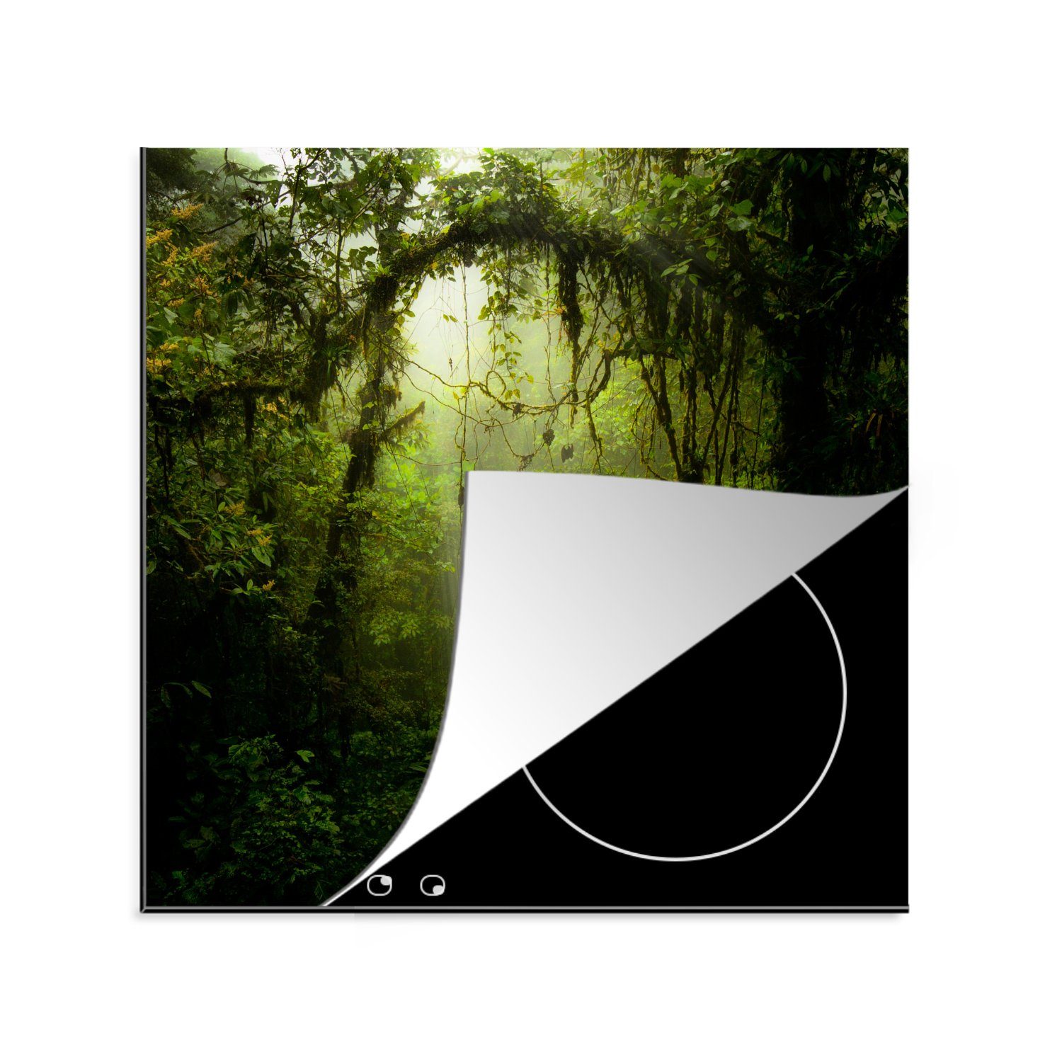 MuchoWow Herdblende-/Abdeckplatte Grün getöntes Bild des Regenwaldes von Costa Rica, Vinyl, (1 tlg), 78x78 cm, Ceranfeldabdeckung, Arbeitsplatte für küche
