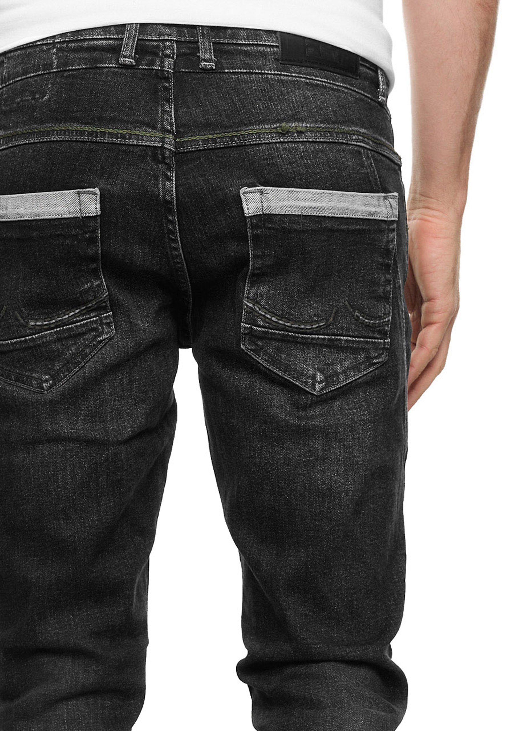abgesetzten farblich Straight-Jeans YOKOTE Details Rusty Neal mit schwarz